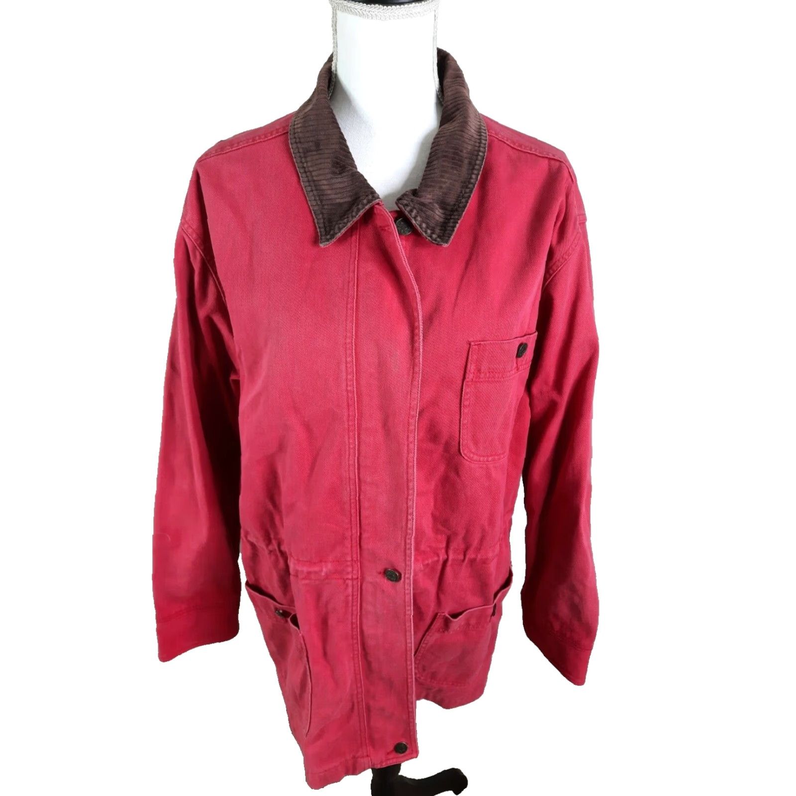 Denim & Co. VINTAGE Denim & Co. Chore Barn Coat Medium Red Jacket/Coat Mid-Length Women Lined Corduroy Collar 90s Size M / US 6-8 / IT 42-44 - 2 Thumbnail