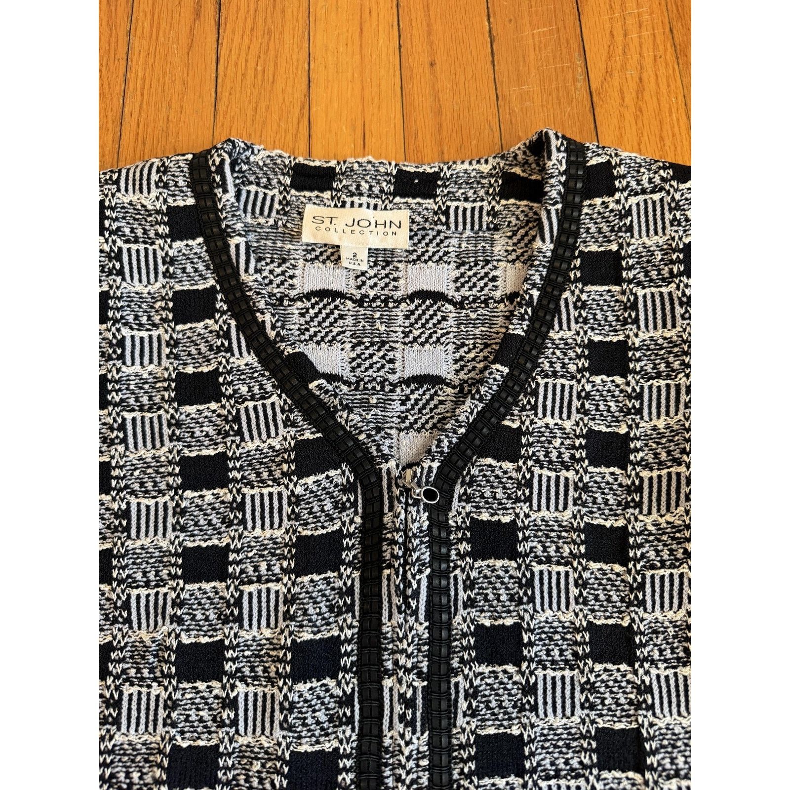 St. John St. John Collection Sweater 2 Check Knit Full Zip Jacket Size XS / US 0-2 / IT 36-38 - 4 Thumbnail