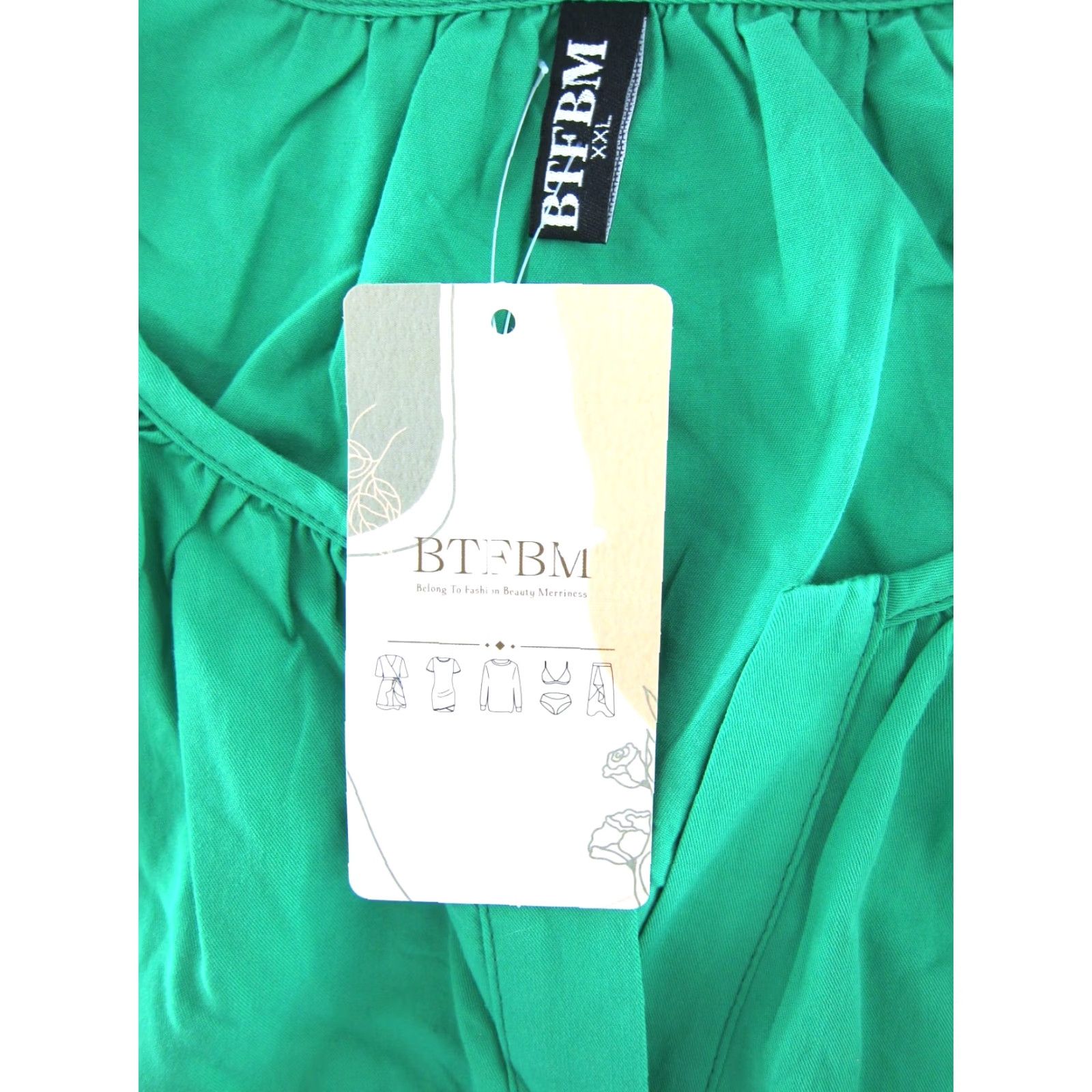Vintage NWT BTFBM Green Cotton V-Neck Short Sleeve Empire Waist Smock Dress XXL Size 40" / US 18 - 3 Thumbnail