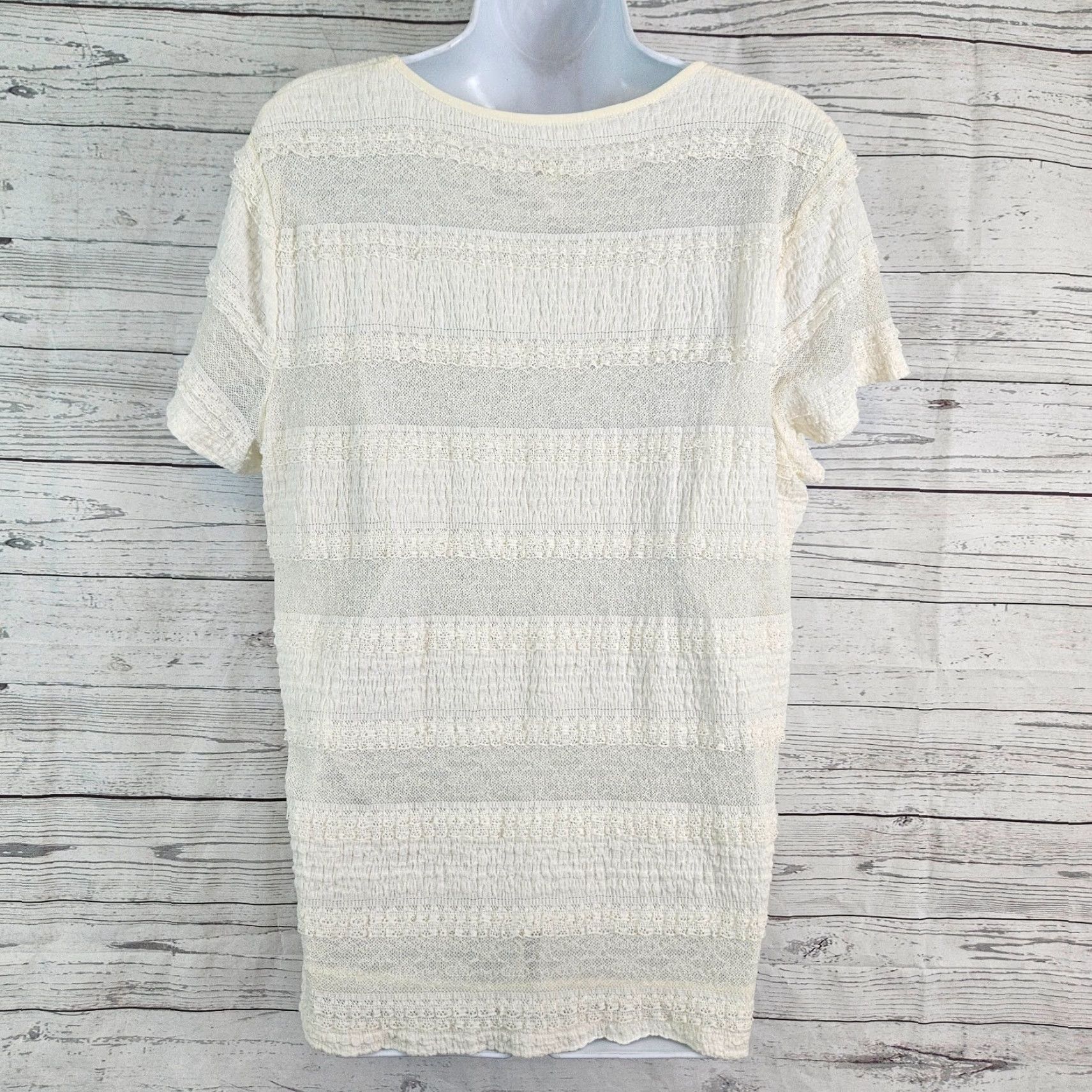 Vintage Chico's Womens Blouse Short Sleeve Round Neck Ivory XL Nylon Cotton Blend Top Shirt Womens Size XL / US 12-14 / IT 48-50 - 3 Thumbnail