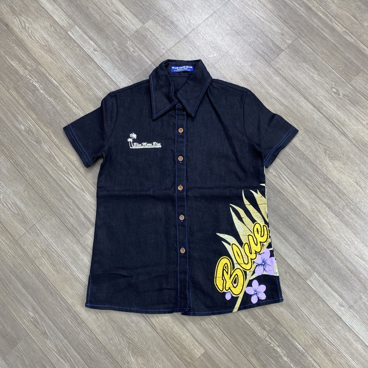 Sun Surf 2000s Blue Moon Blue Florals Hawaiian Shirt Size US S / EU 44-46 / 1 - 12 Thumbnail