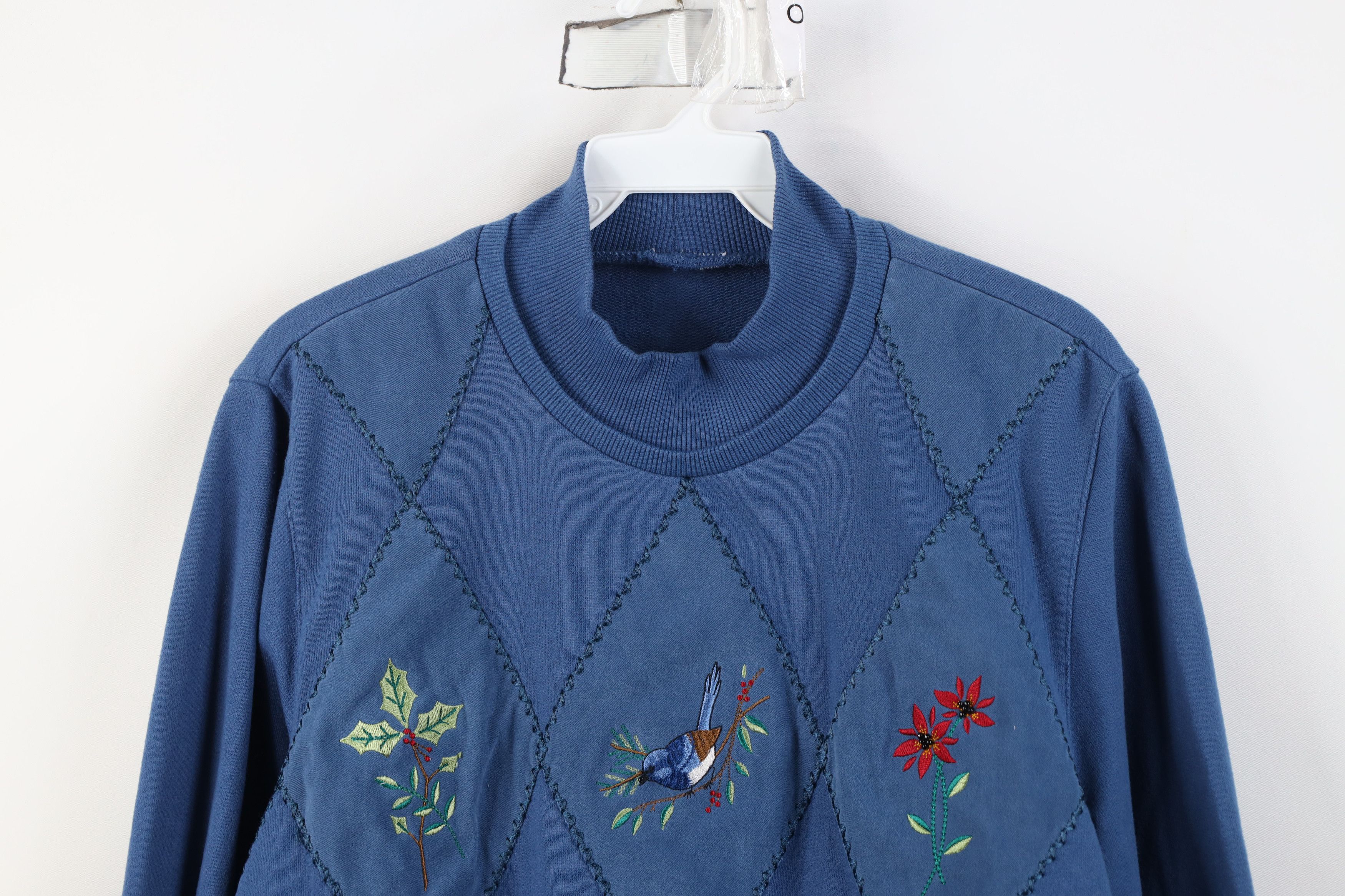 Vintage Vintage 90s Streetwear Flower Bird Mock Neck Sweatshirt Size L / US 10 / IT 46 - 2 Thumbnail