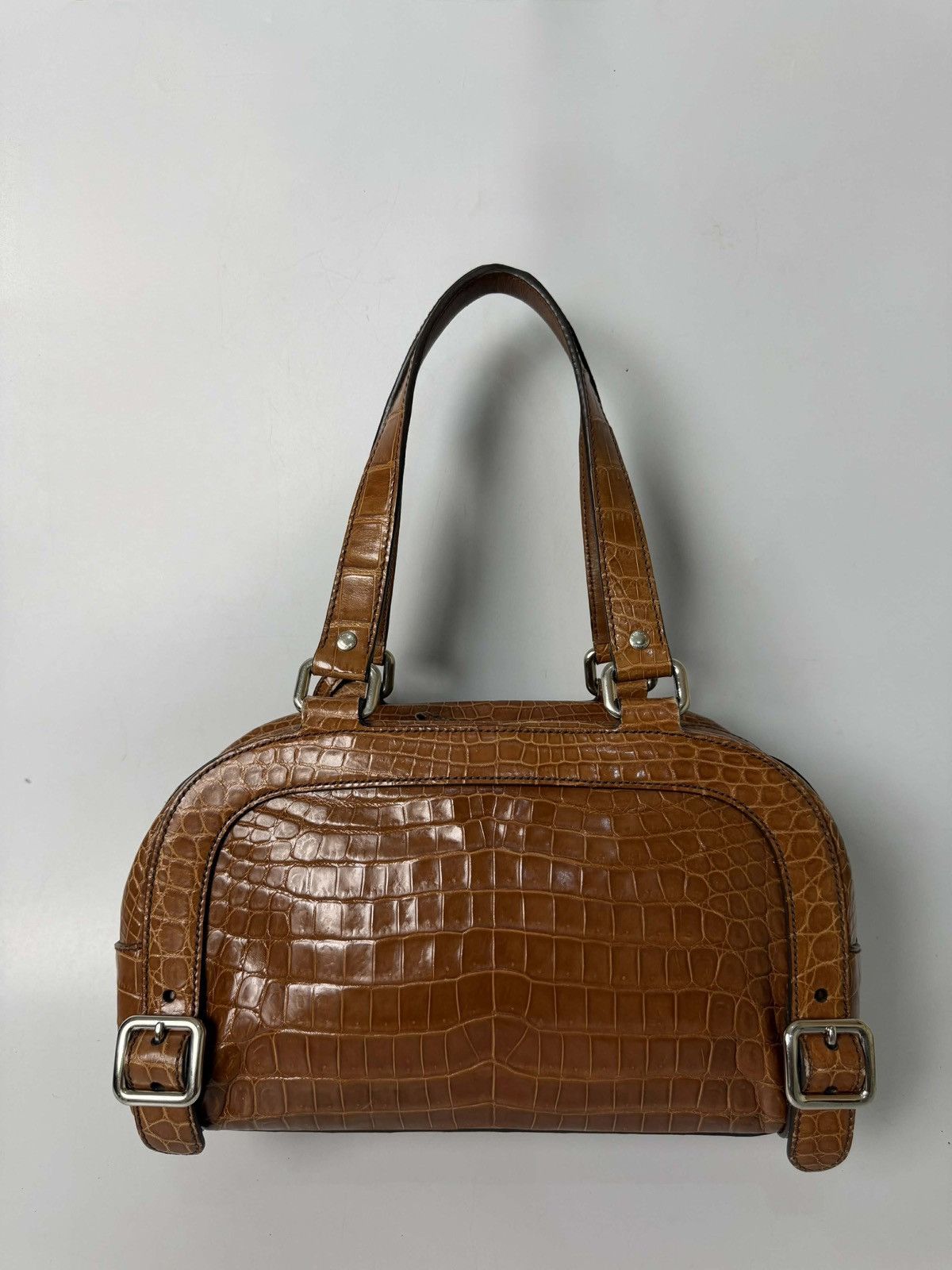 Prada Prada Brown Crocodile Bauletto Bag Size ONE SIZE - 2 Thumbnail