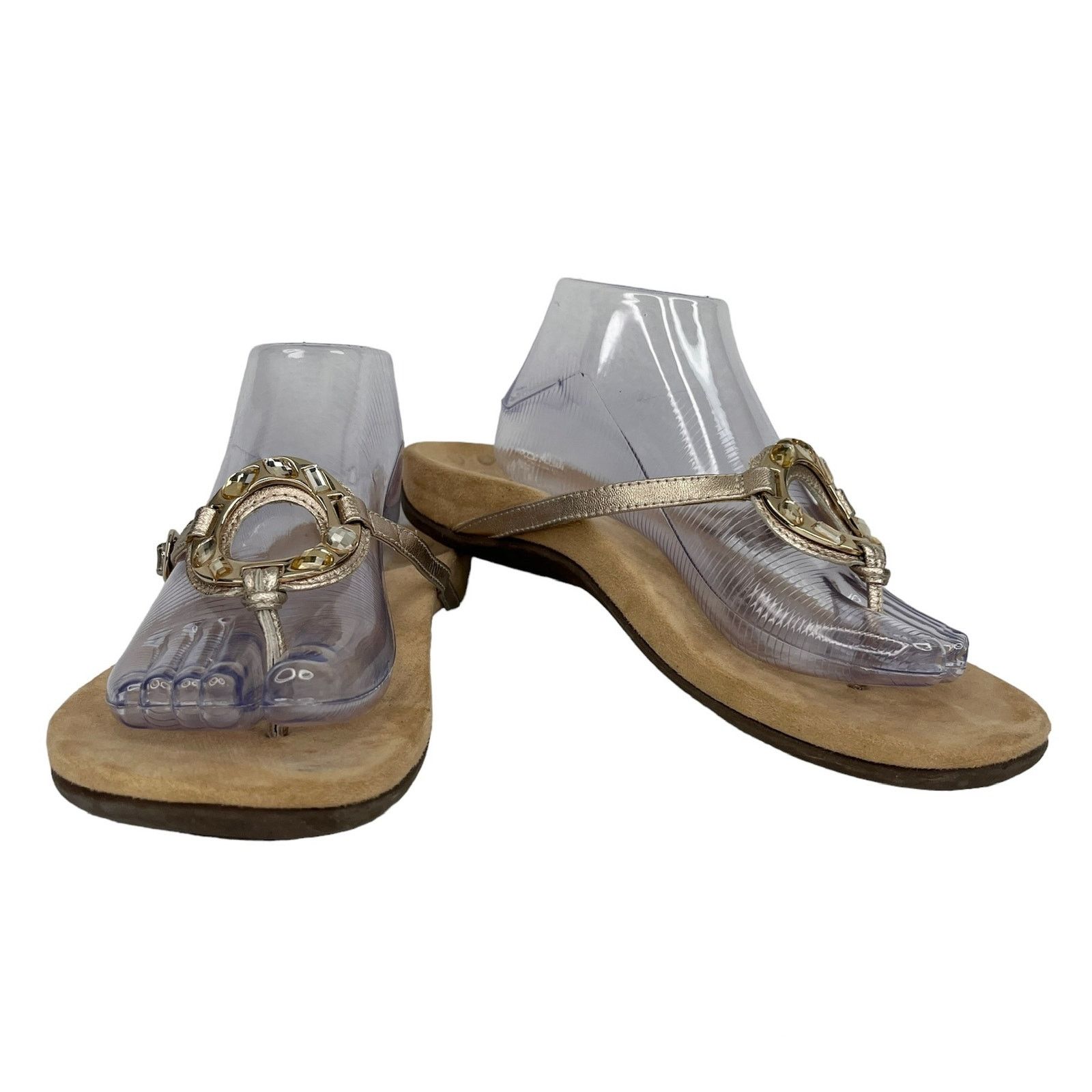 Vionic Ricci Orthotic Leather Thong Sandals 10 Gold, Women's