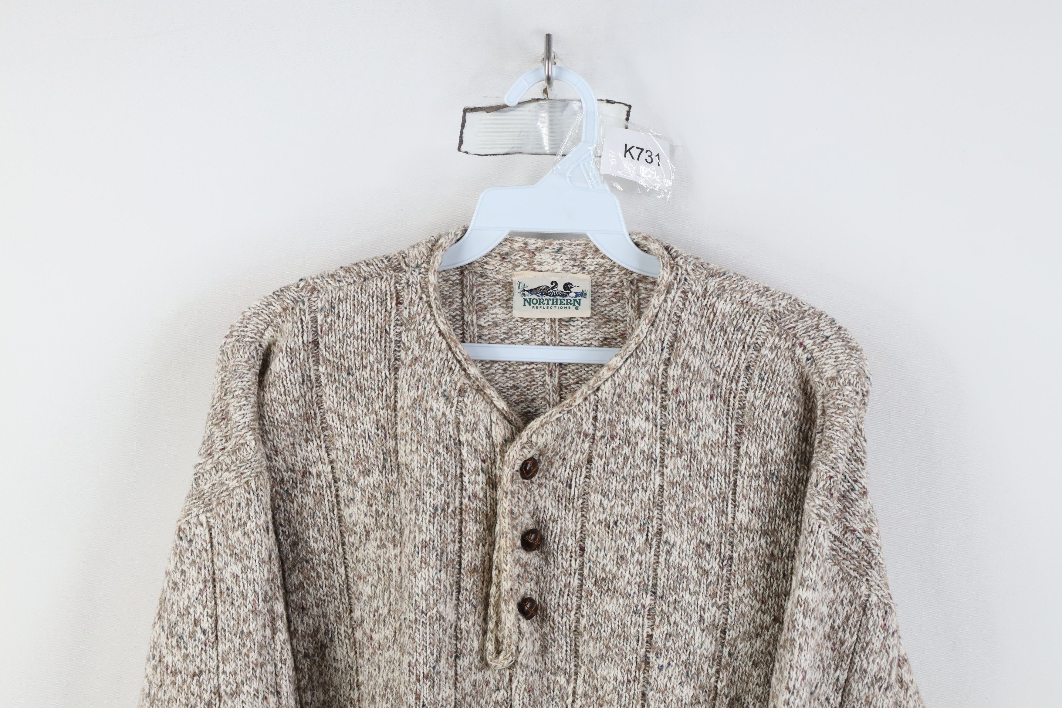 Vintage Vintage 90s Streetwear Marled Knit Henley Sweater Fleck Size L / US 10 / IT 46 - 2 Thumbnail