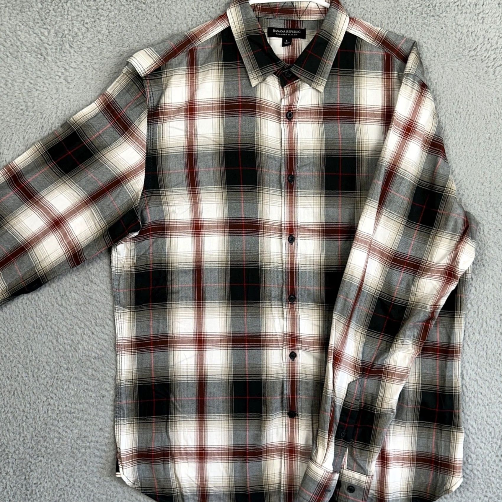 Banana Republic Banana Republic Shirt Mens L Black Red Tailored Slim Fit Plaid Button-Up EUC Size US L / EU 52-54 / 3 - 2 Thumbnail