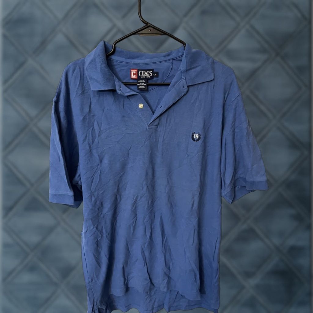 Chaps VINTAGE Chaps Polo Shirt Large Men's Short Sleeve Soft Cotton Solid Blue Golf American Size US L / EU 52-54 / 3 - 1 Thumbnail
