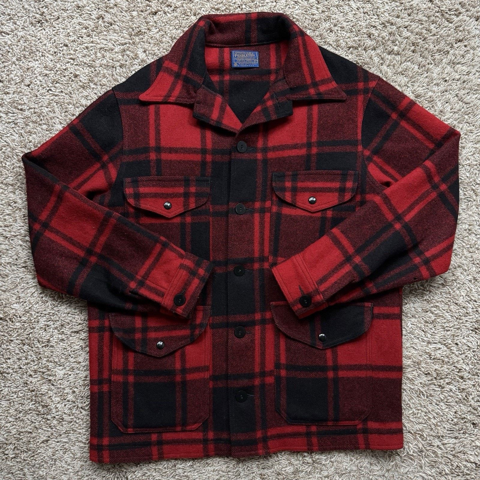 Pendleton × Vintage Vintage Pendleton Buffalo Plaid Wool Mackinaw Red Jacket Size US L / EU 52-54 / 3 - 1 Thumbnail