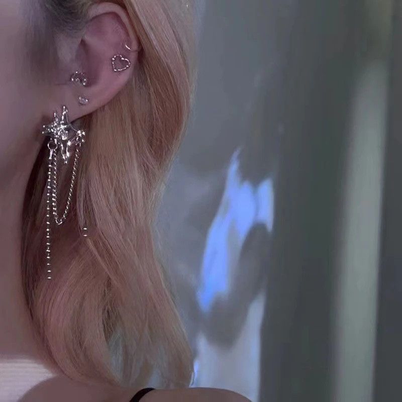 Other Y2K Irregular Rhinestone Cross Star Chain Earring Size ONE SIZE - 4 Thumbnail