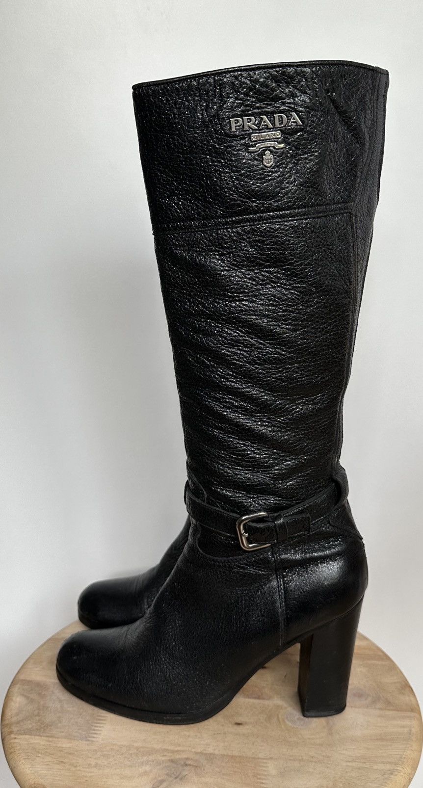 Prada Prada black glitter leather boots metal logo size EU 39 Size US 8 / IT 38 - 1 Thumbnail