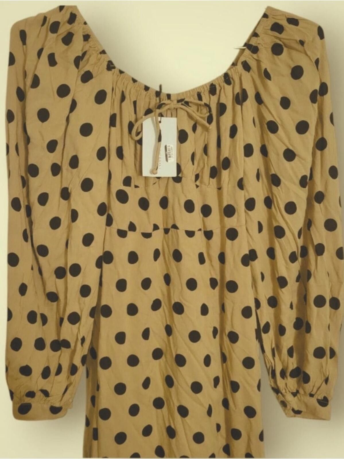 Other Faithfull the Brand Beige Midi Dress with Black Polka Dots Size S / US 4 / IT 40 - 3 Thumbnail