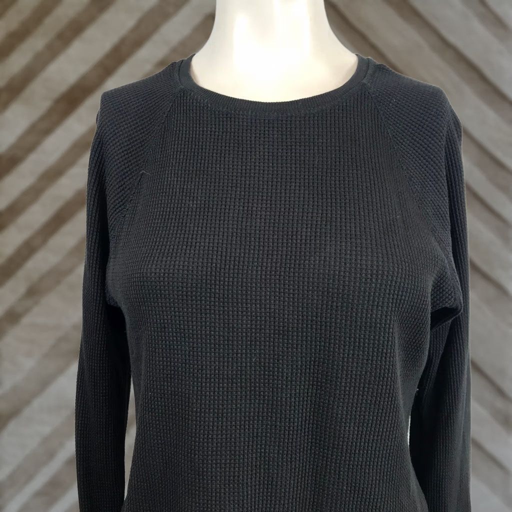 Everlane Everlane Black Waffle Knit Thermal Top Raglan Long Sleeve Small Women Crew Neck Shirt Size S / US 4 / IT 40 - 1 Thumbnail