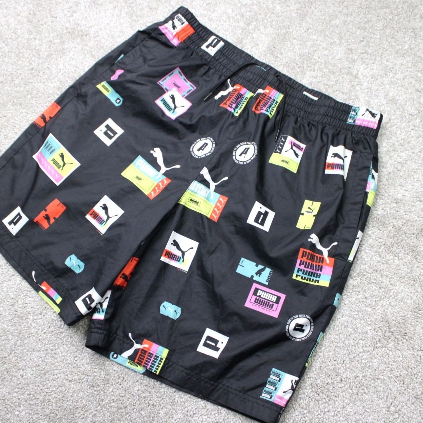 Puma PUMA AOP Shorts Mens Large Black 8" Brand Love All Over Print Woven Lined Size US 33 - 2 Thumbnail