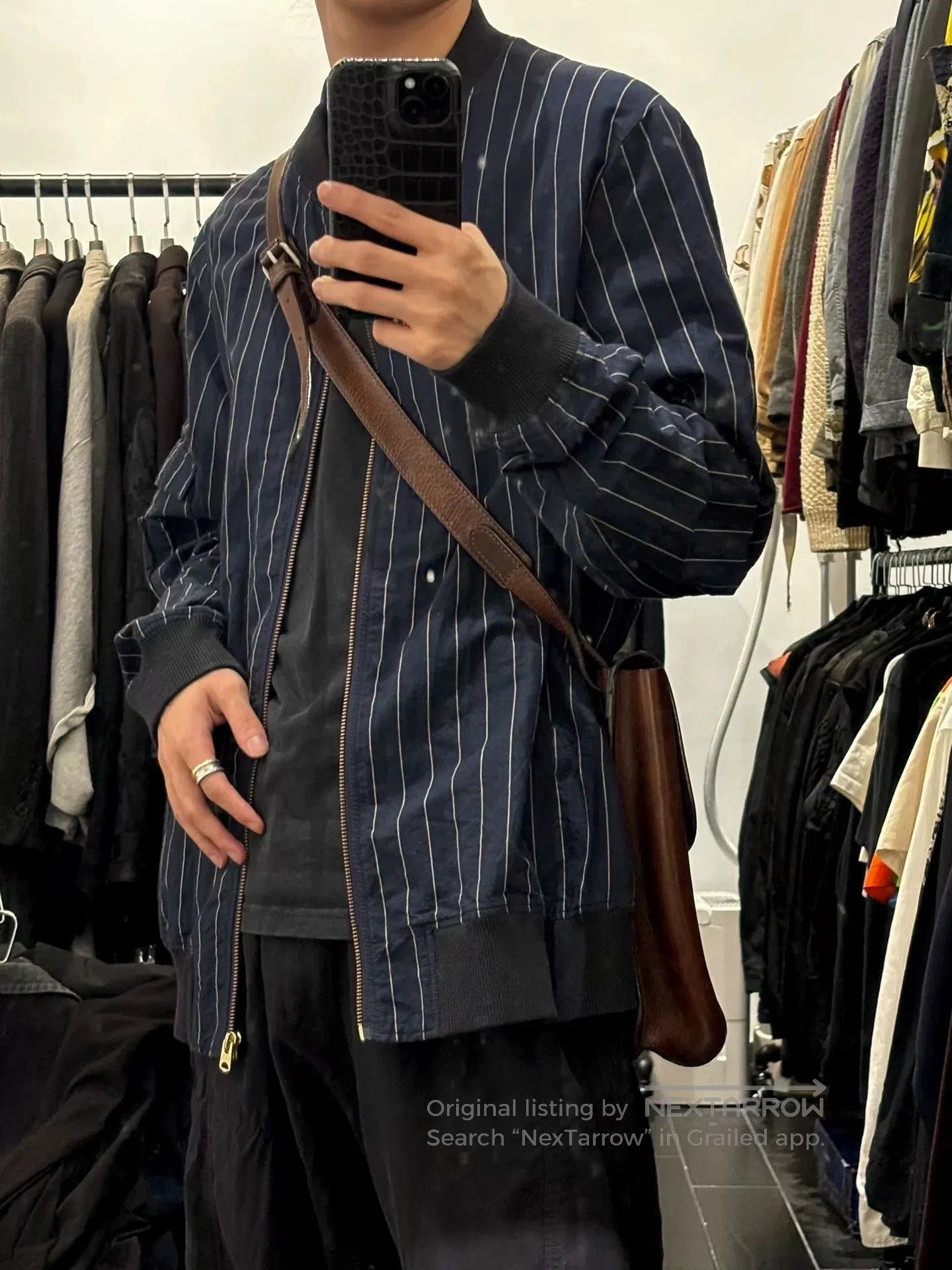 Ziggy Chen Decoster Striped Baseball Jacket in Navy Blue. Size US L / EU 52-54 / 3 - 2 Thumbnail