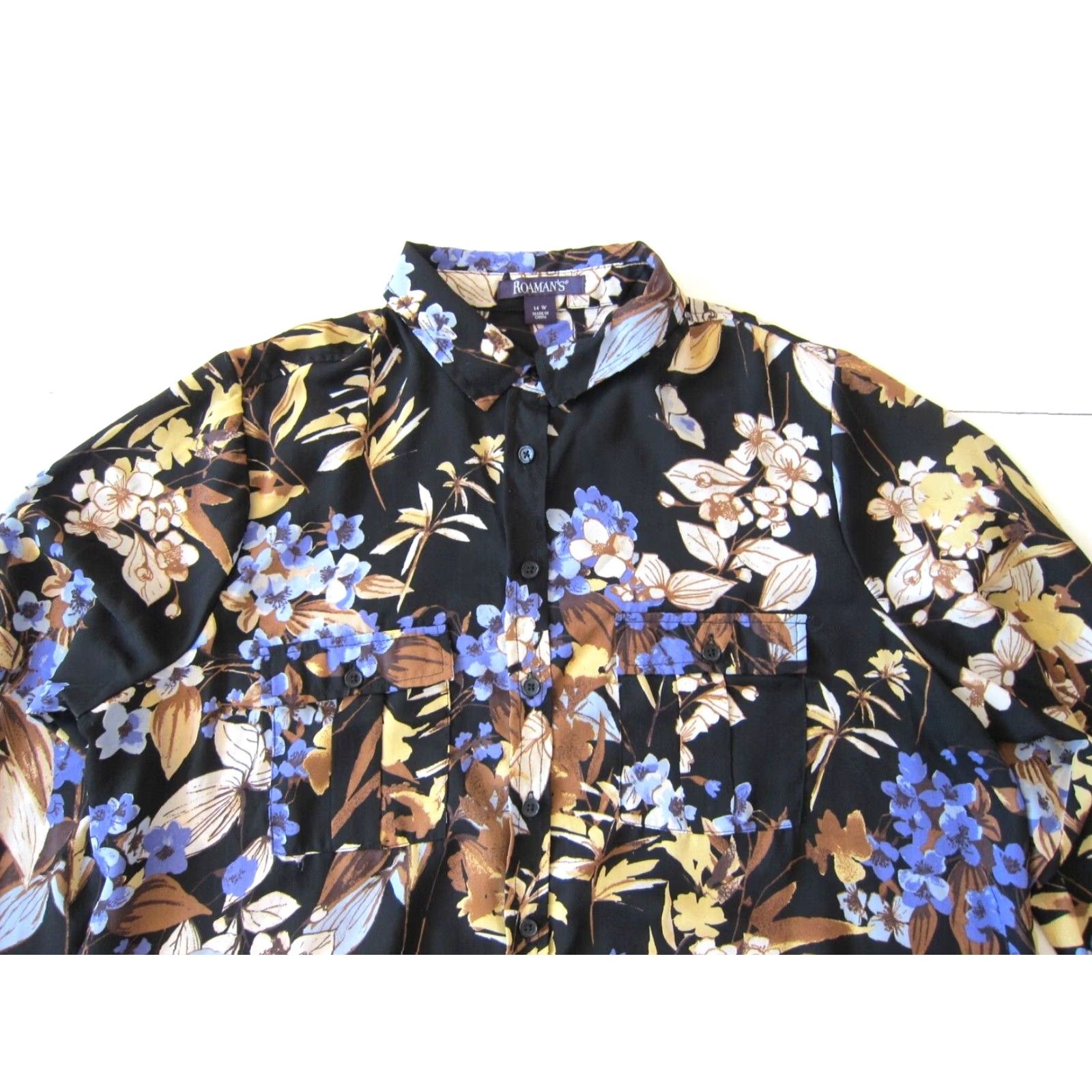 Vintage Roaman's Black Purple Yellow Button Down Long Sleeve Collared Shirt Dress 14W Size XL / US 12-14 / IT 48-50 - 3 Thumbnail