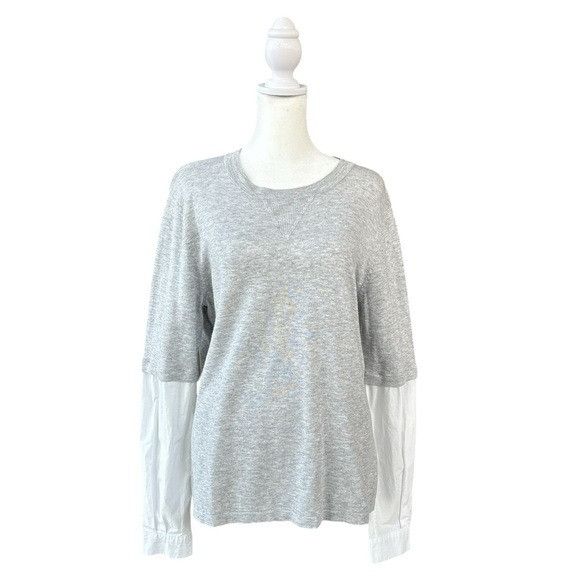 Anthropologie One Grey Day Jackie Poplin Sleeve Sweater Grey/White L Size L / US 10 / IT 46 - 1 Thumbnail