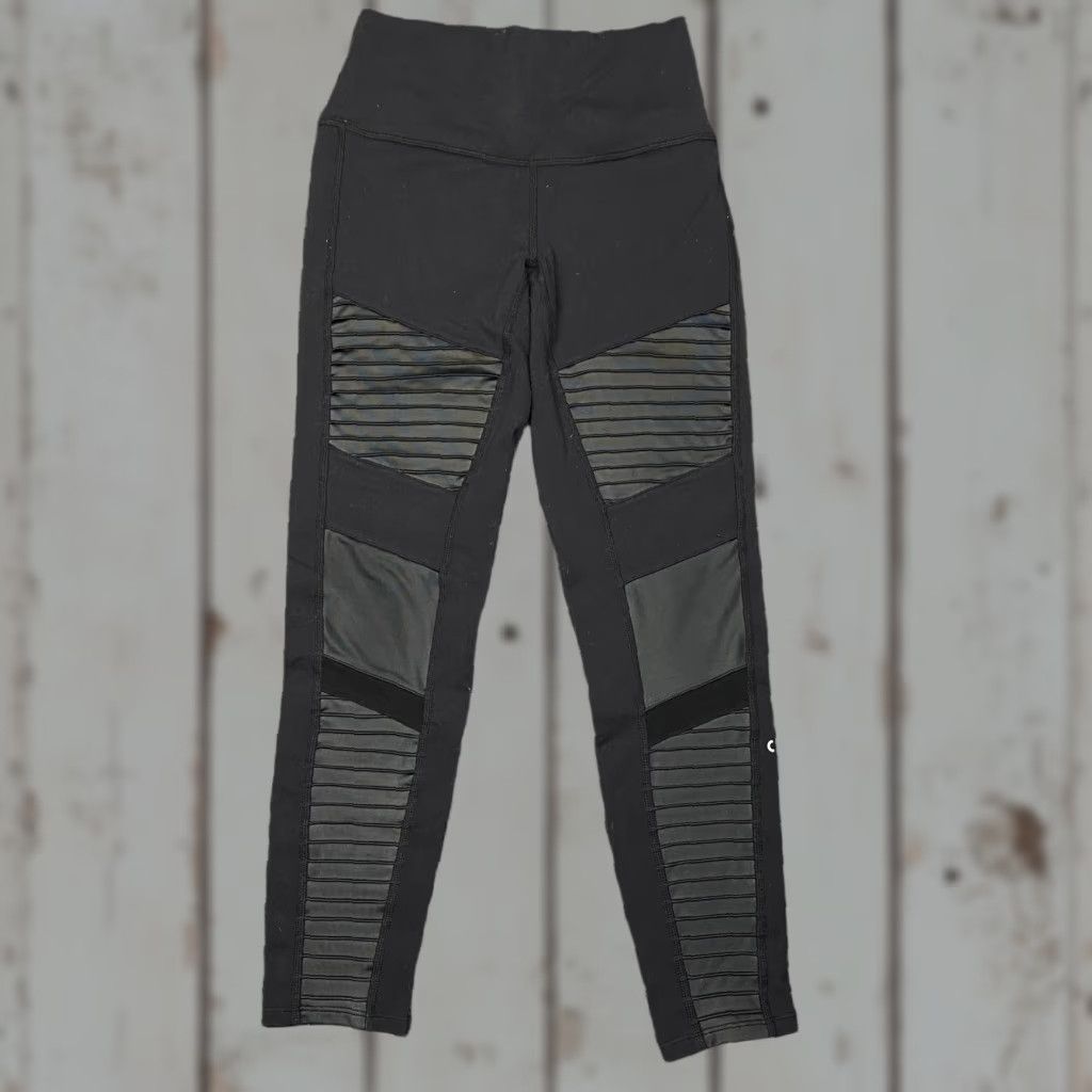 Alo Alo High Waisted Moto Leggings Pants Black Glossy Small Athleisure Leggings Women S Black Athleisure Size 28" / US 6 / IT 42 - 1 Thumbnail