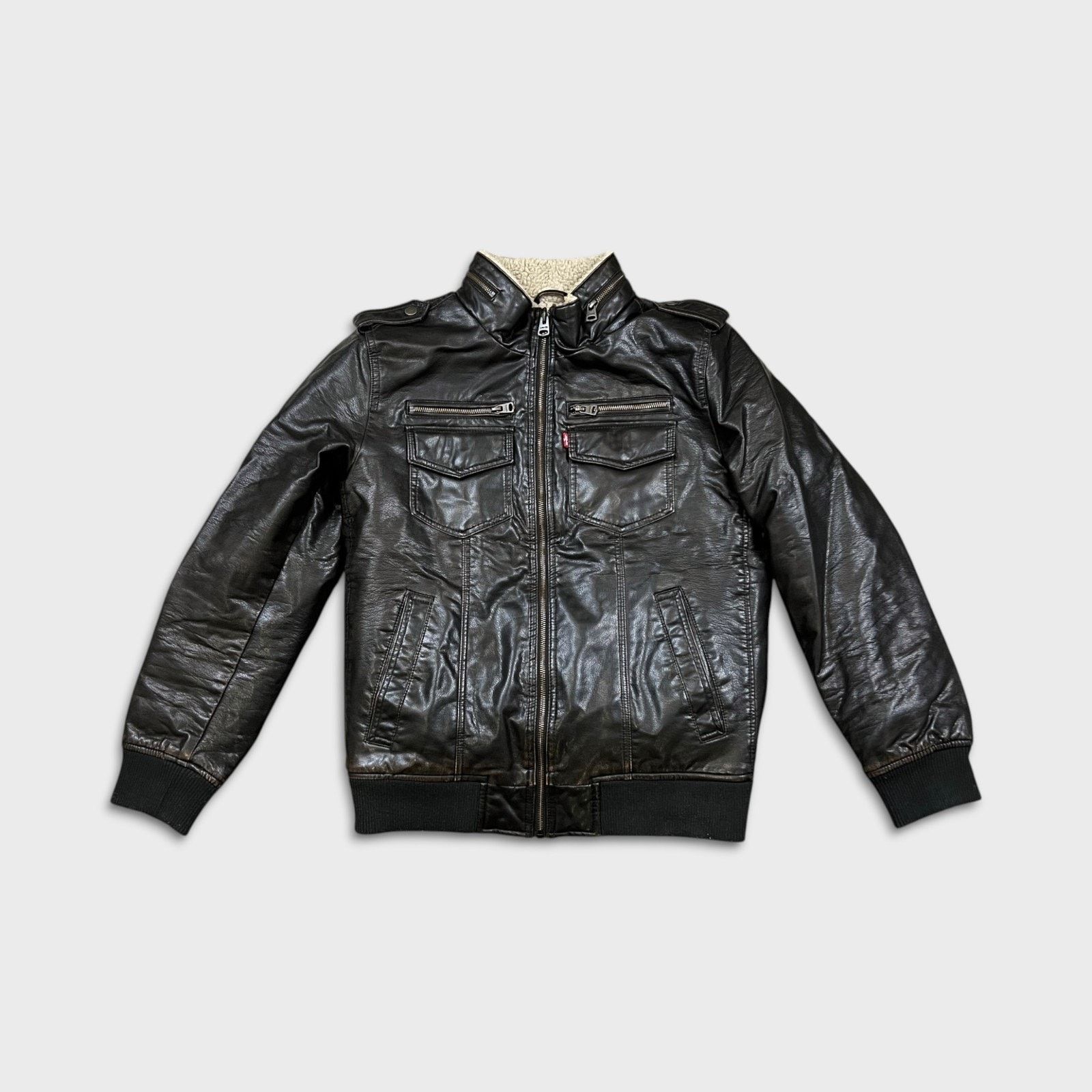 Levi's × Vintage Levi's Faux Leather Jacket Small Aviator Bomber Sherpa Lined Size US S / EU 44-46 / 1 - 1 Thumbnail