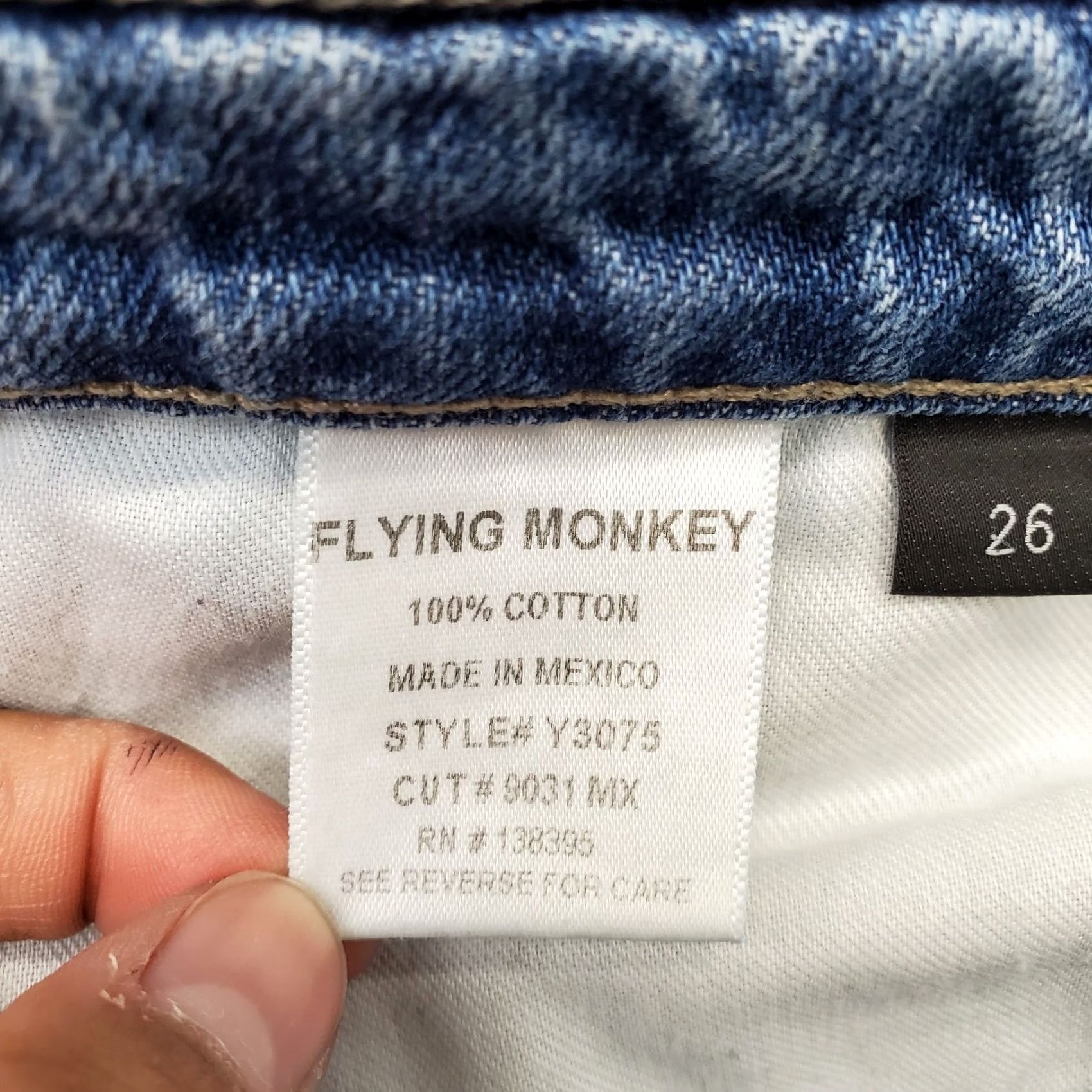 Vintage Flying Monkey Straight Jeans Women 26 Blue Denim Boho Streetwear Faded Whiskered Jeans | 5-Pocket Denim Pants | Size 26 Women Size 26" / US 2 / IT 38 - 7 Thumbnail