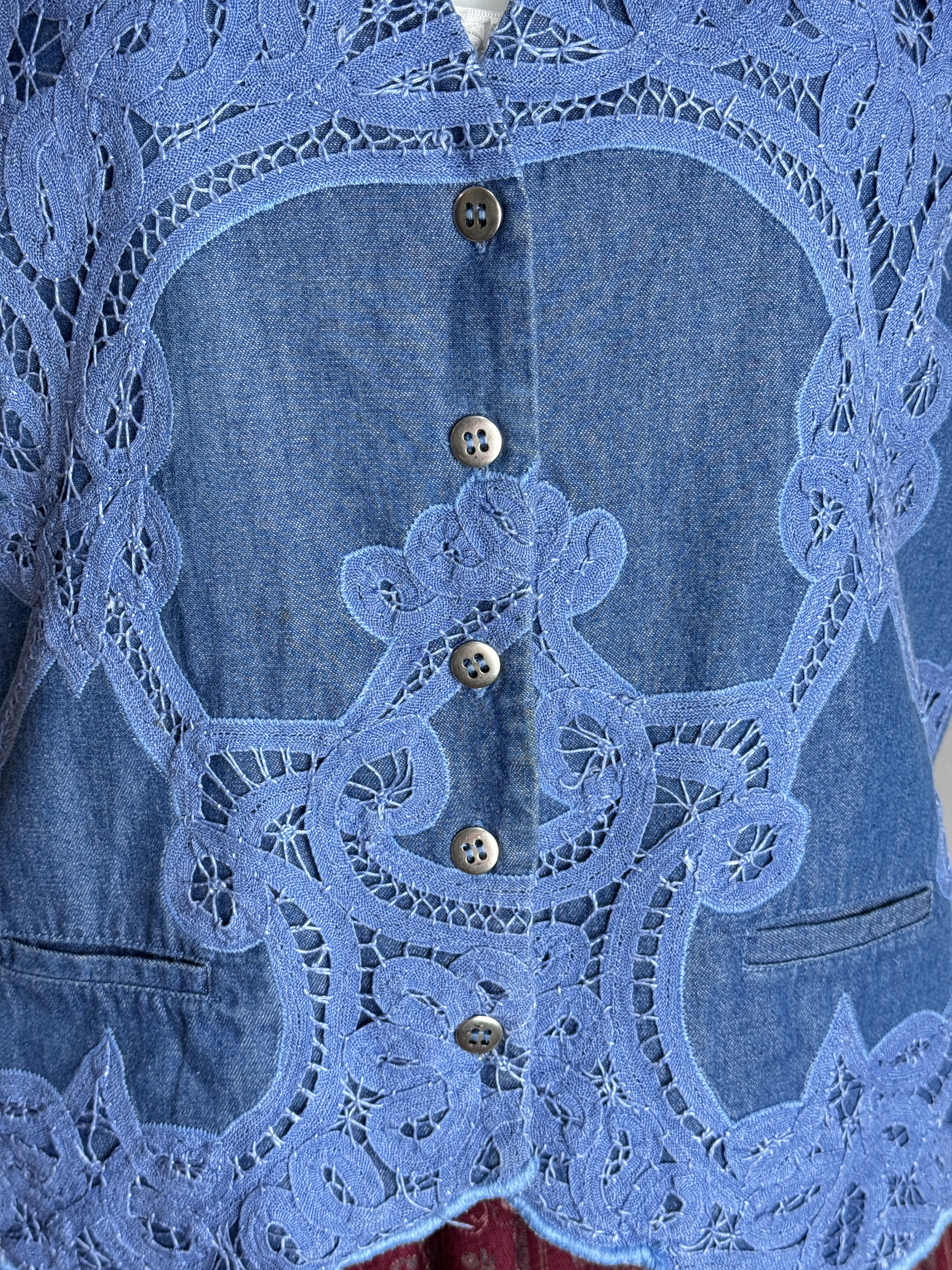 Handmade × Other × Vintage TOGETHER vintage women’s lace denim vest Size L / US 10 / IT 46 - 5 Thumbnail