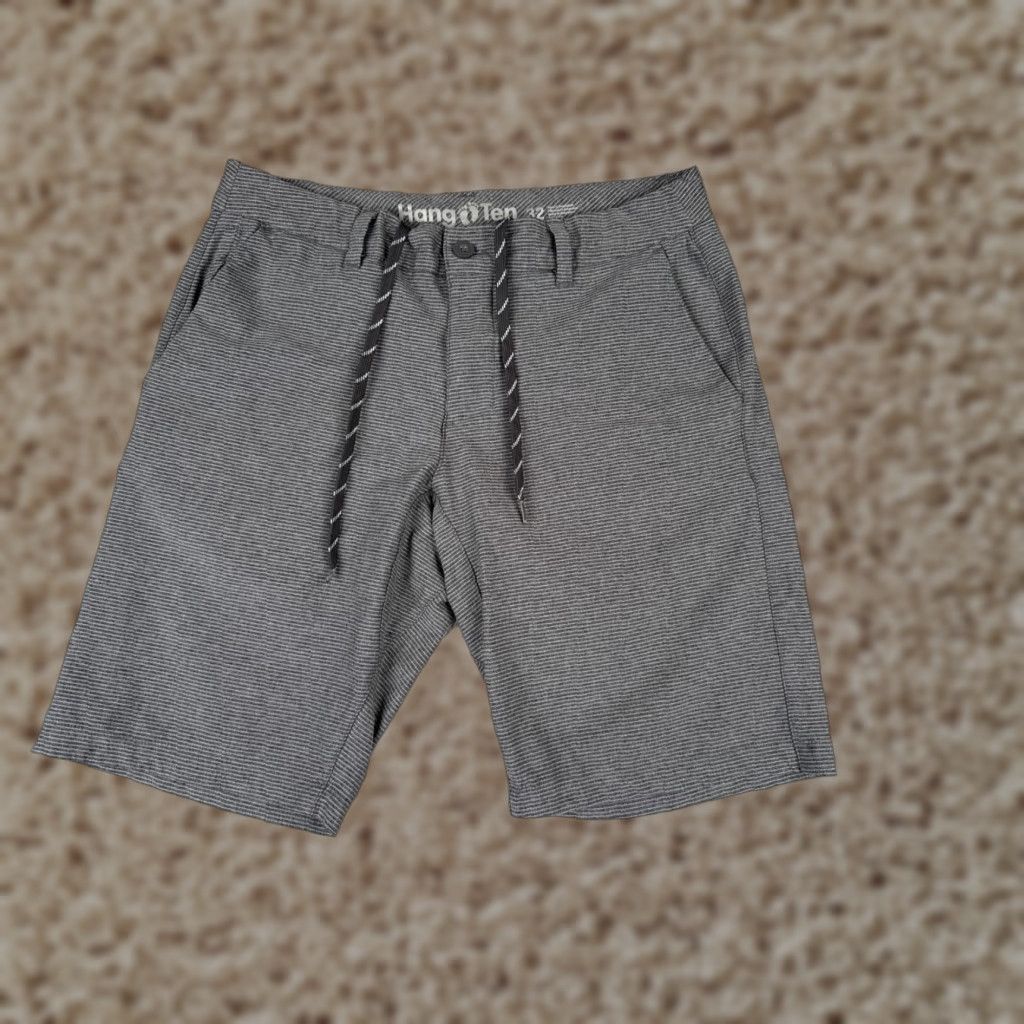 Hang Ten Hang Ten Mens Shorts 32 Gray Striped Chino Polyester Blend Skate Beach Surf Casual 5-Pocket Logo Belt Loops Inseam 10 in Regular Fit Size US 32 / EU 48 - 1 Thumbnail