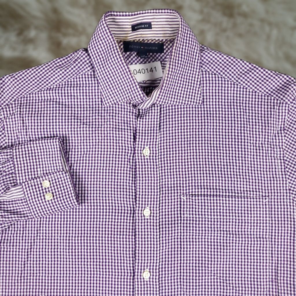 Tommy Hilfiger Tommy Hilfiger Dress Shirt Mens 15 Purple Check Long Sleeve Button Up Size 40R - 1 Thumbnail