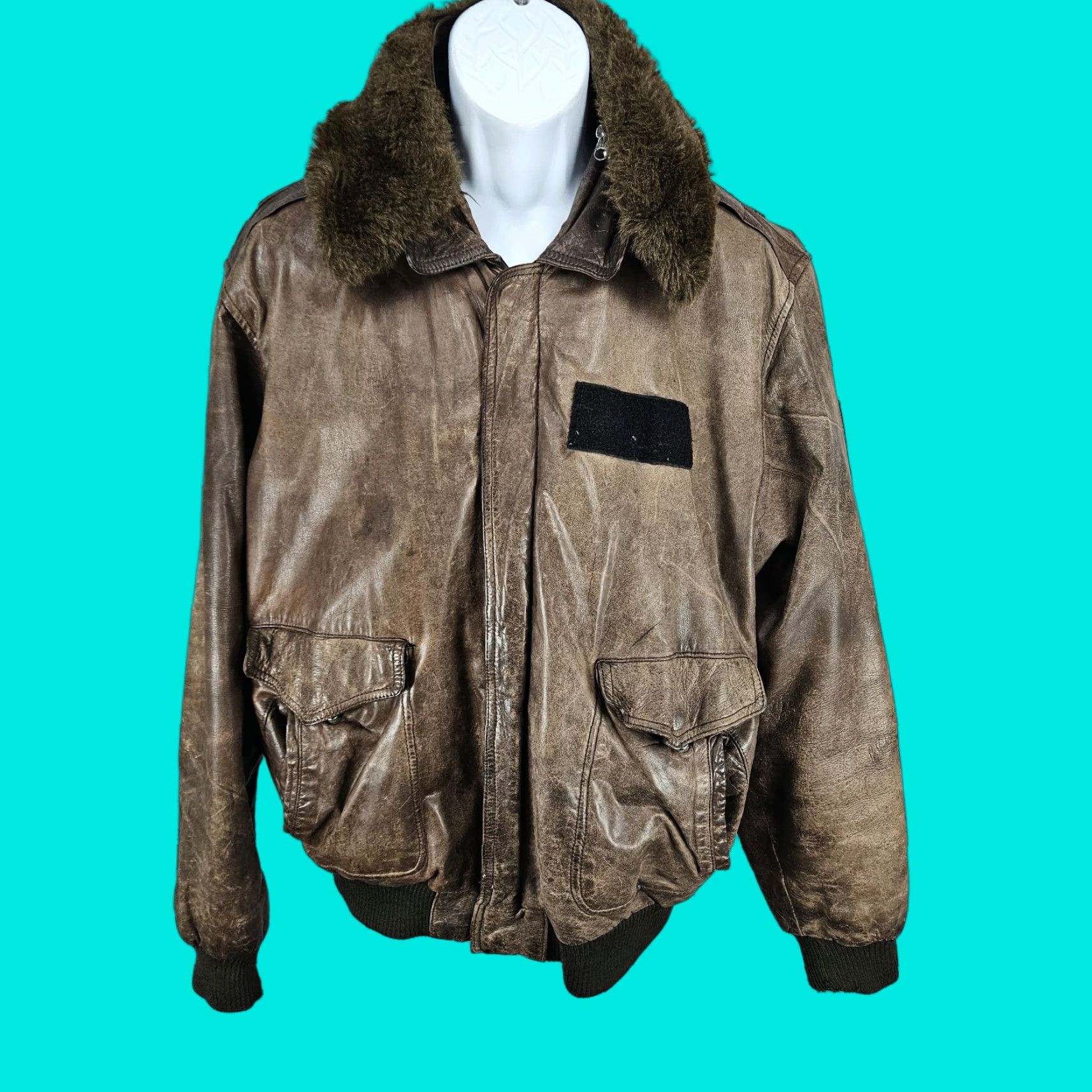 VTG Mike's Arcade Brown Faux Fur Collar Bodywarmer Full Zip Snap Bomber Jacket XL Men’s Leather Jacket Casual 90s Motorcycle Vintage