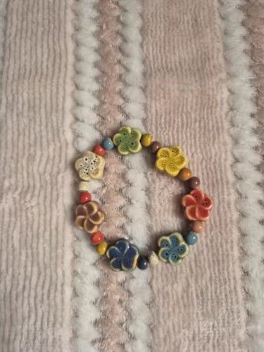 Handmade Flower Ceramic Bracelet Handmade Jewelry Gift For Her Size ONE SIZE - 1 Thumbnail
