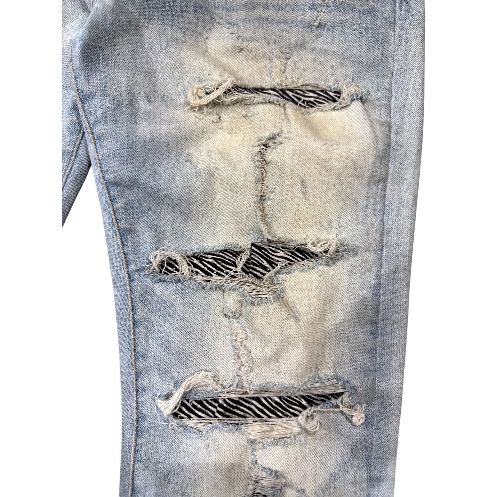 Amiri Amiri Crystal Zebra Thrasher Patch Light Wash Jeans Size US 34 / EU 50 - 2 Thumbnail