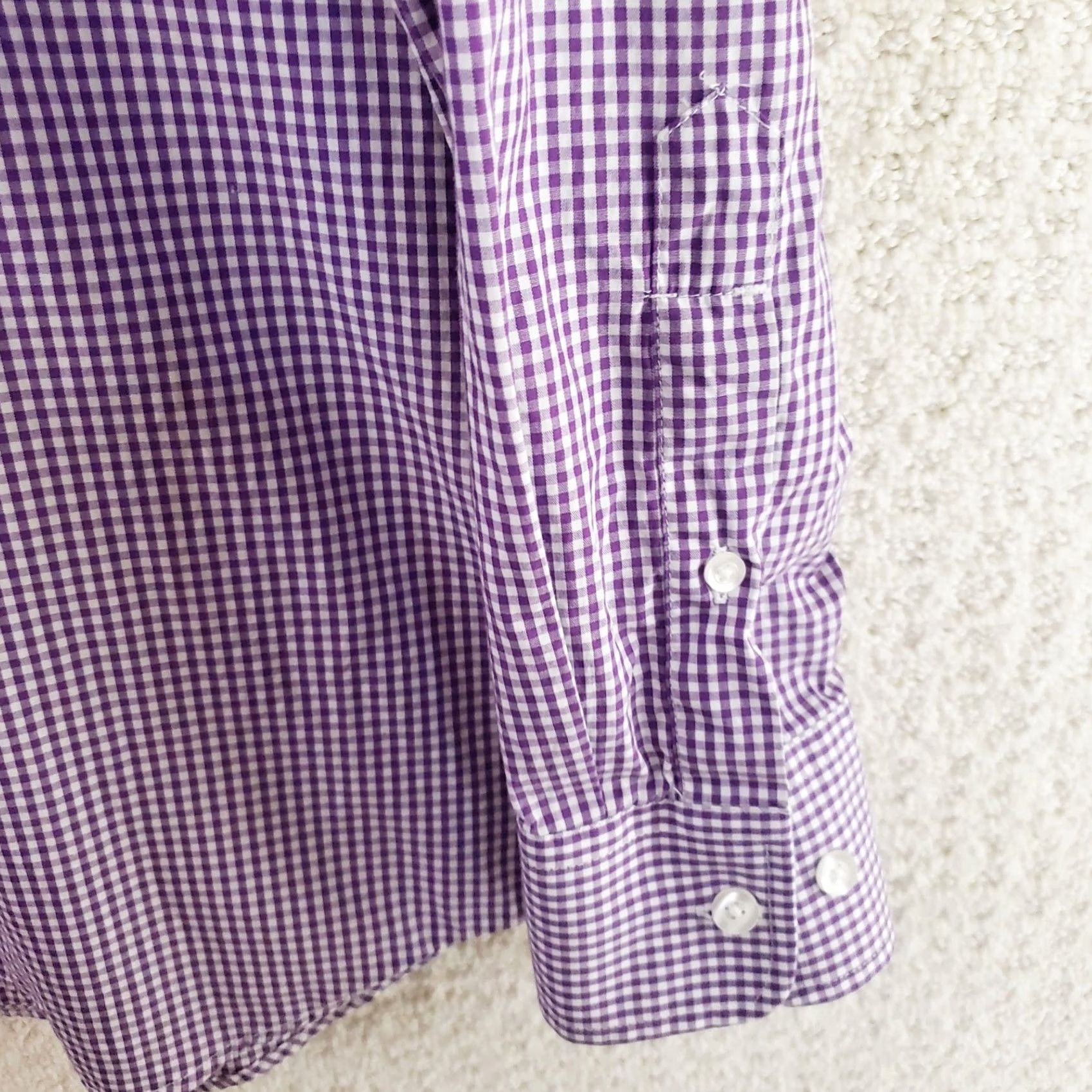 Nautica Nautica Dress Shirt Men L 16 34/35 Purple White Check Button-Down Long Sleeve Vintage Regular Size 42R - 7 Thumbnail