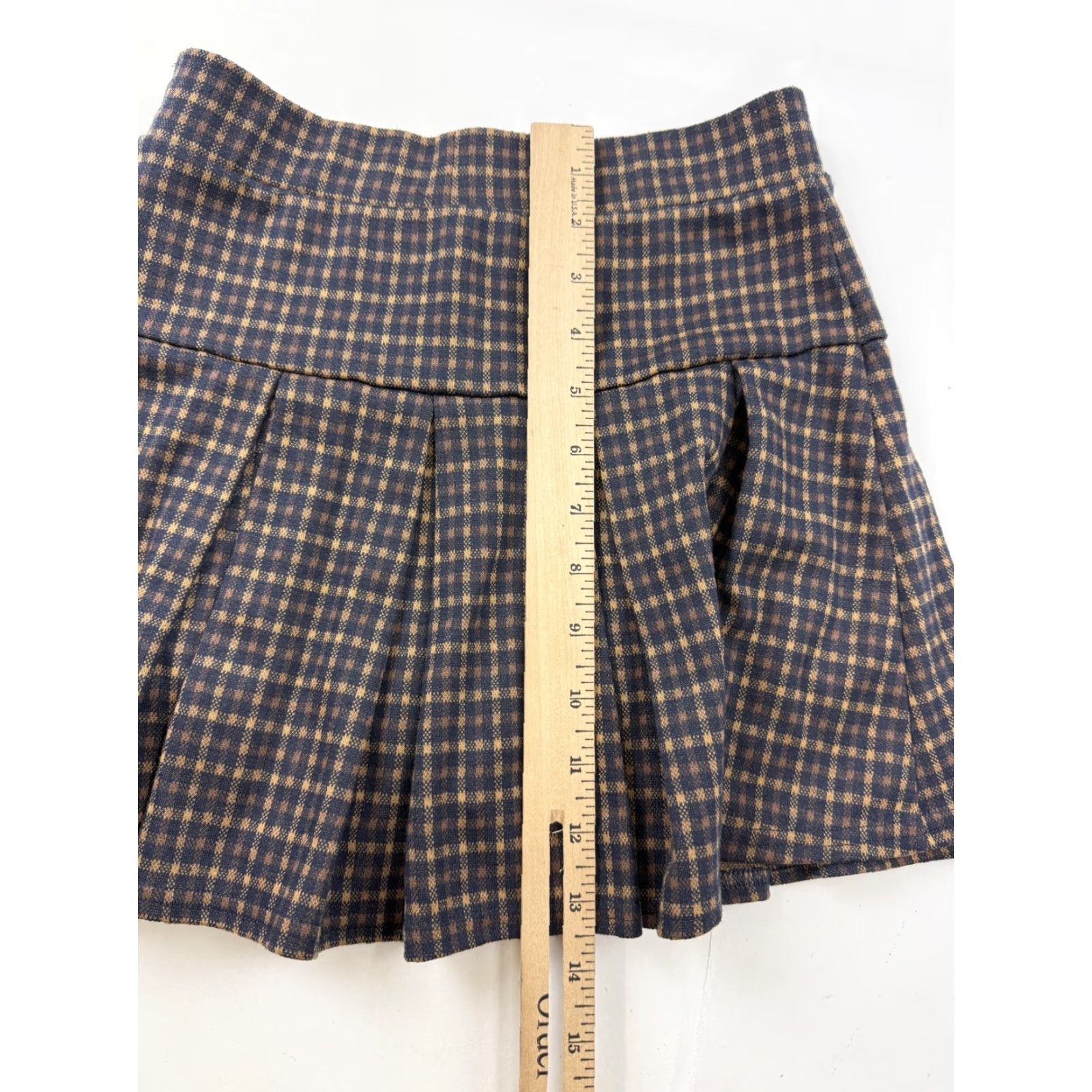 Vintage American Eagle Skirt Womens XXS Navy Blue Plaid Pleated Mini Lined Casual Size 24" / US 00 / IT 34 - 4 Thumbnail