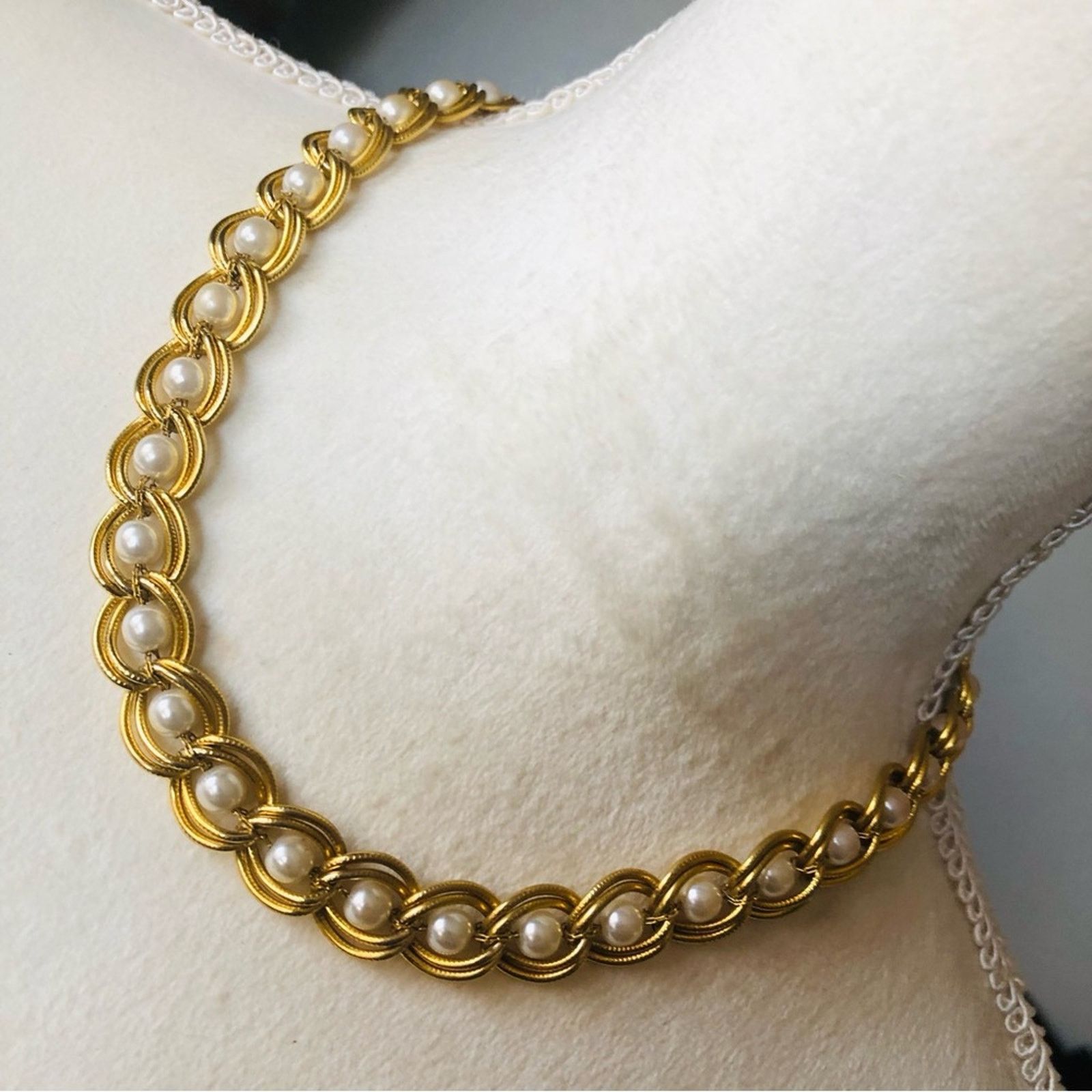 Vintage Gold Simulated Pearl Braided Chain Jewelry Set, Women's
