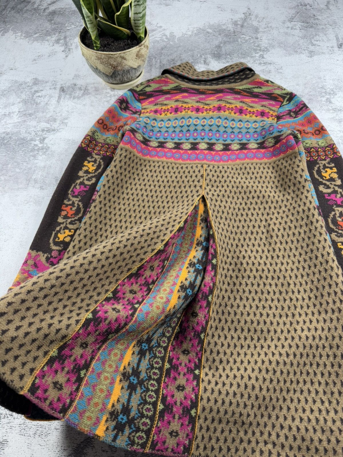 Designer × Vintage IVKO Lambs Wool 38 Knit Floral Long Cardigan Sweater Dress Size M / US 6-8 / IT 42-44 - 22 Thumbnail