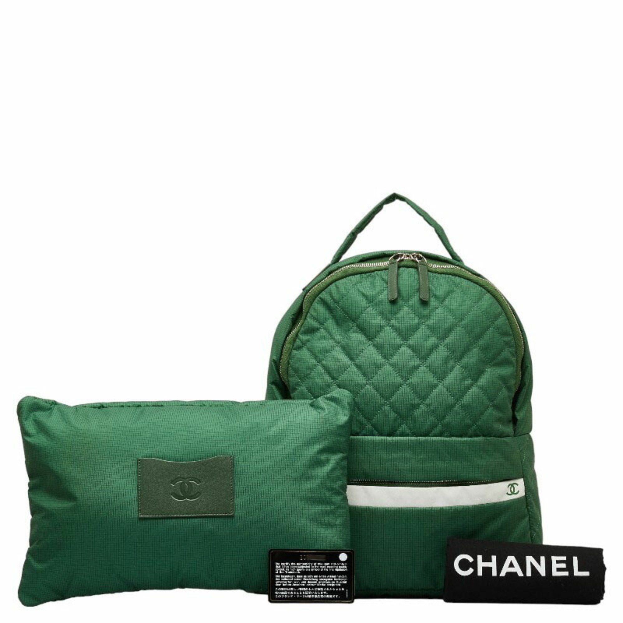 image of Chanel Backpack Green Nylon Leather Women's Chanel