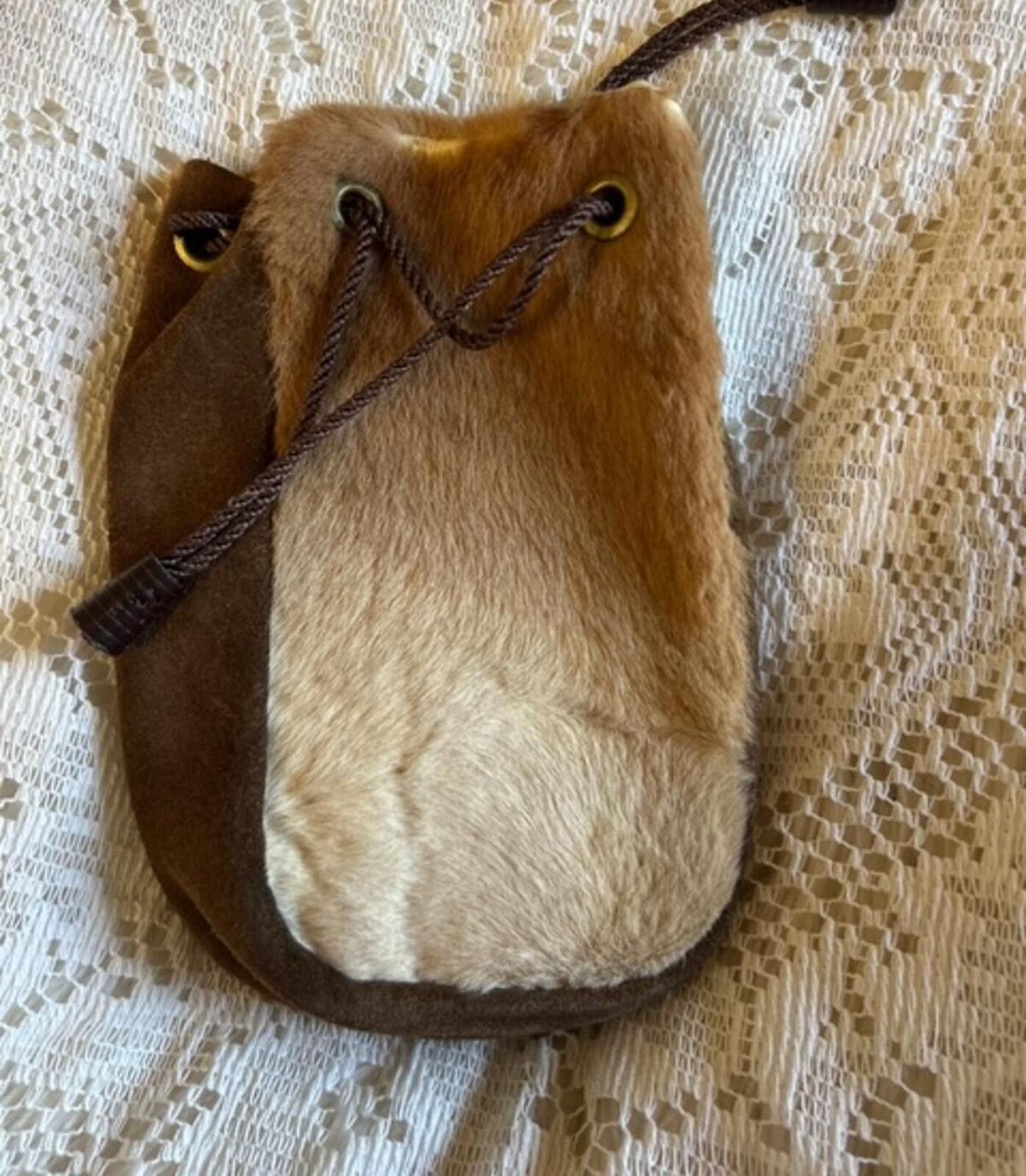 The Unbranded Brand Brown Faux Fur and Suede Drawstring Bag Size ONE SIZE - 1 Thumbnail