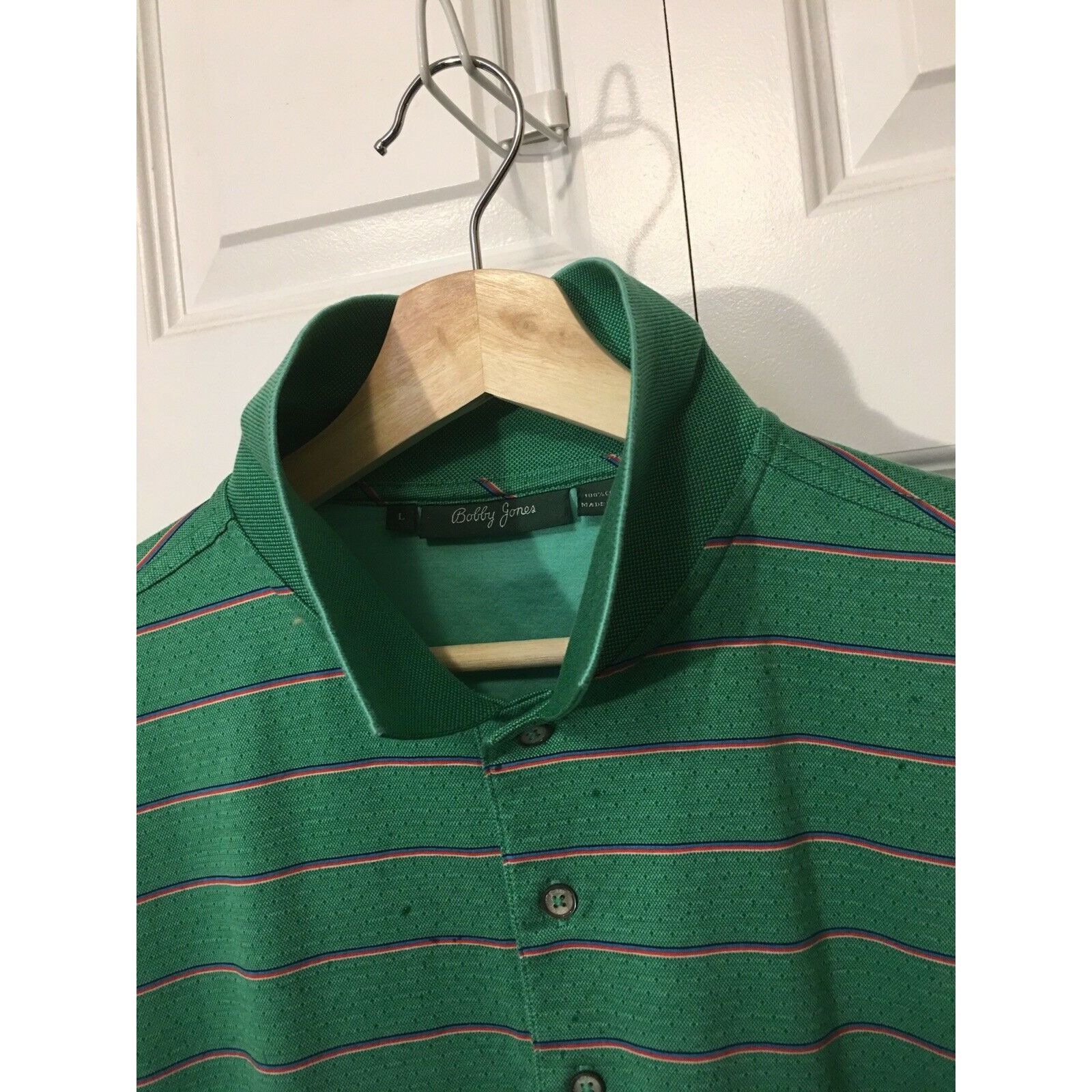 Bobby Jones Bobby Jones Men’s Sz L Polo Shirt Green Stripe Cotton Valero Size US L / EU 52-54 / 3 - 3 Thumbnail