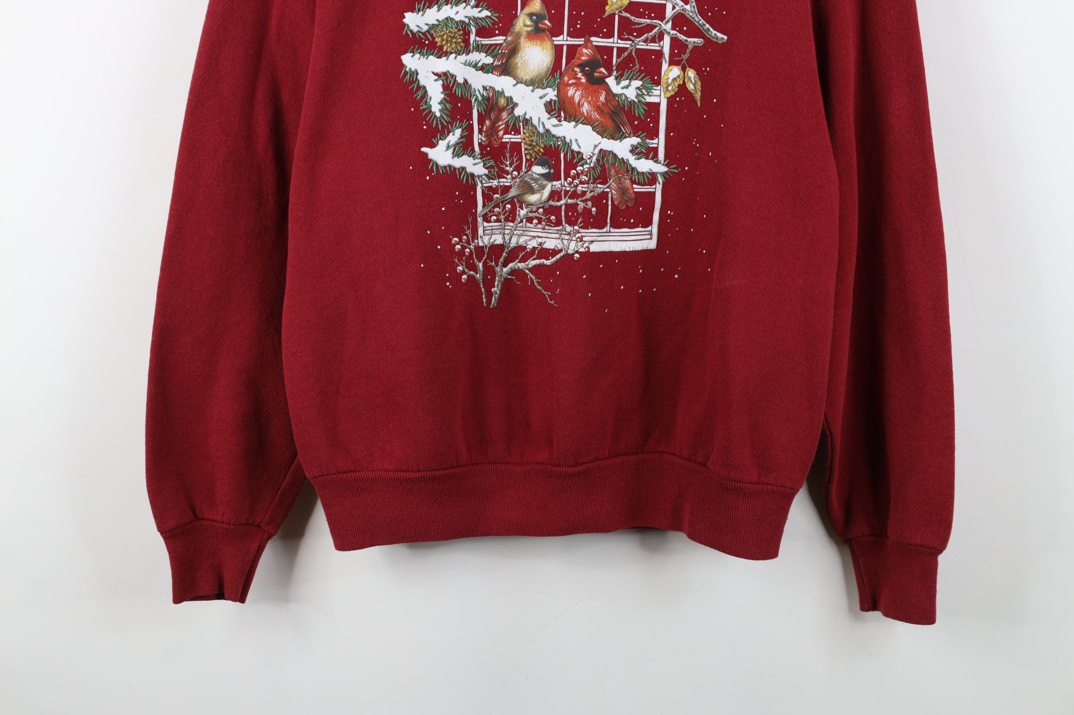 Vintage Vintage 90s Streetwear Nature Snow Birds Sweatshirt Red USA Size L / US 10 / IT 46 - 3 Thumbnail
