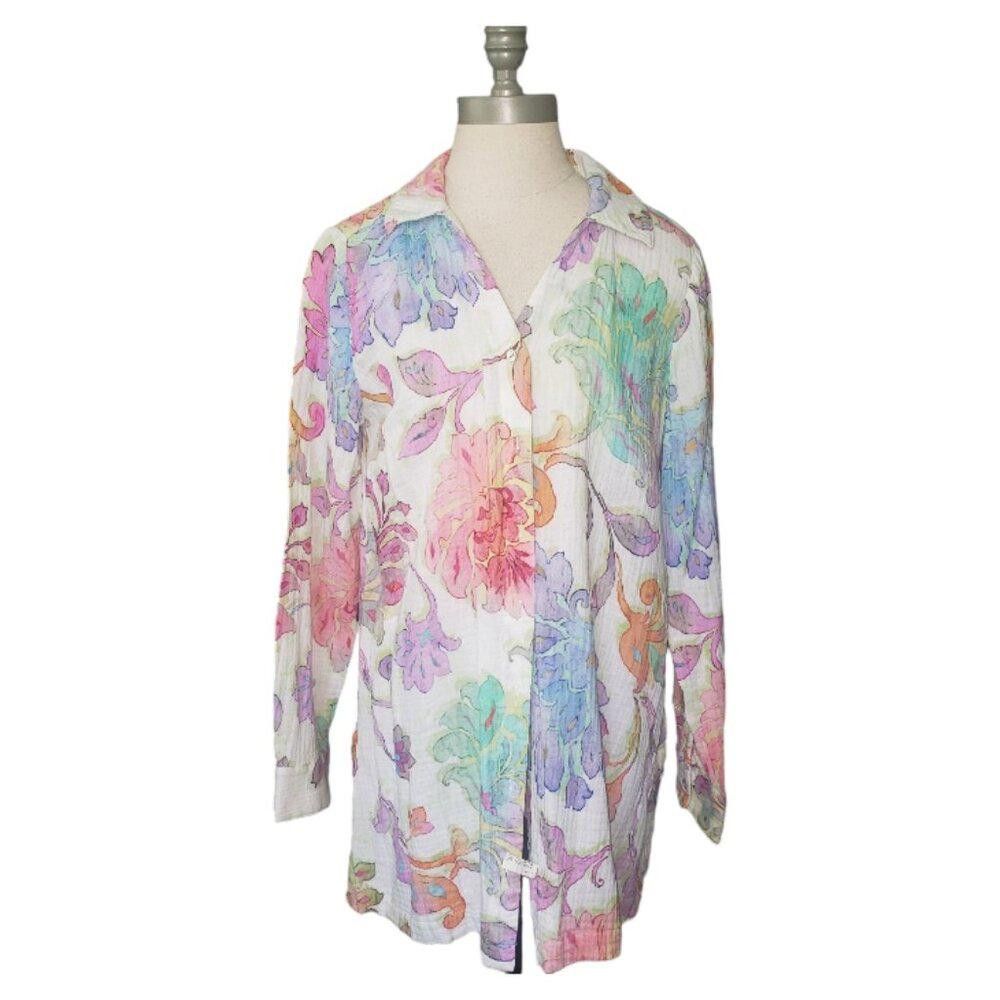 Designer CT176 Soft Surroundings Ladies Floral Button Shirt M Size M / US 6-8 / IT 42-44 - 1 Thumbnail