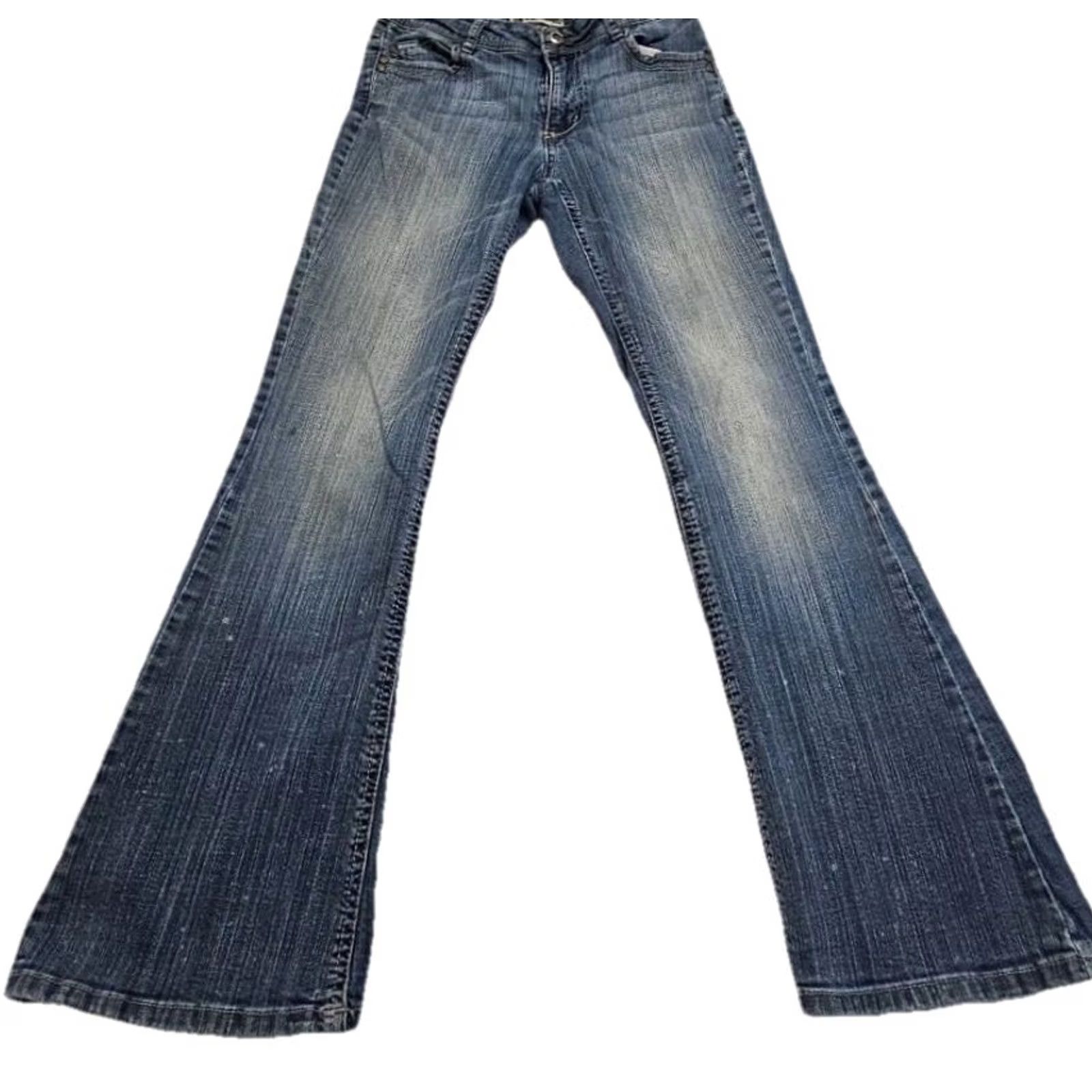 Vintage VINTAGE LEI Jeans Womens 5 Blue Sophia Flare Juniors Short Low Rise Stretch Y2K Bell Bottom Size 27" / US 4 / IT 40 - 2 Thumbnail