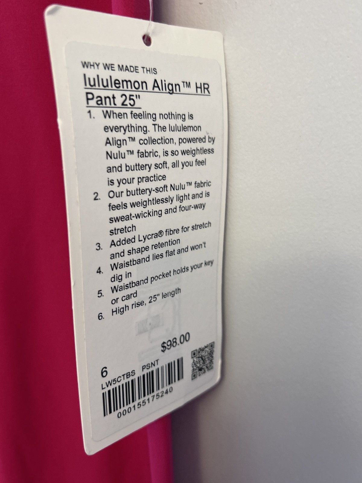 Lululemon NWT Lululemon 6 Align HR Pant 28” PSNT Passionate Pink Size 28" / US 6 / IT 42 - 6 Thumbnail