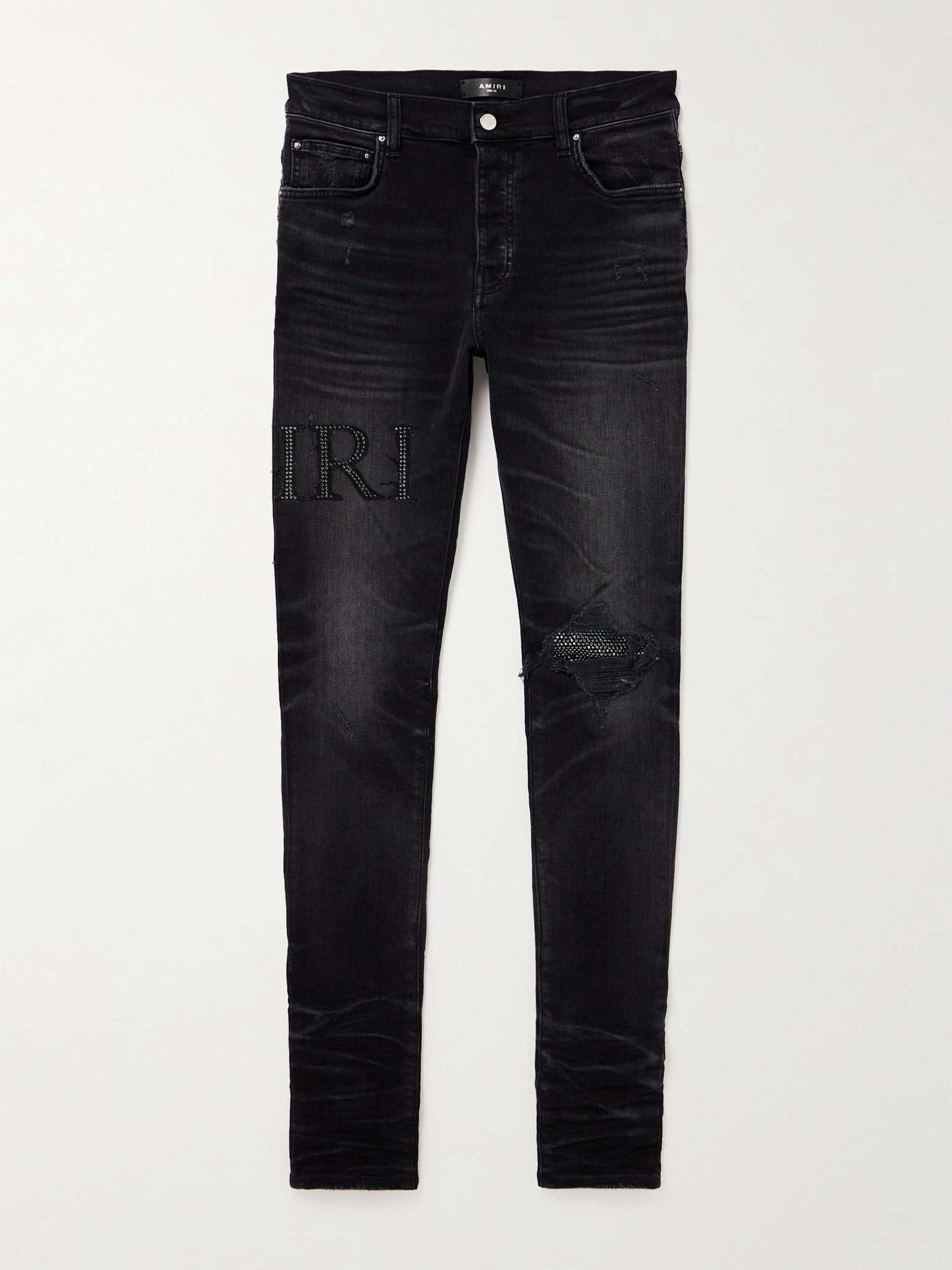 Amiri o1mle0426 Crystal Embellished Logo Jeans in Indigo Blue Size US 31 - 1 Thumbnail