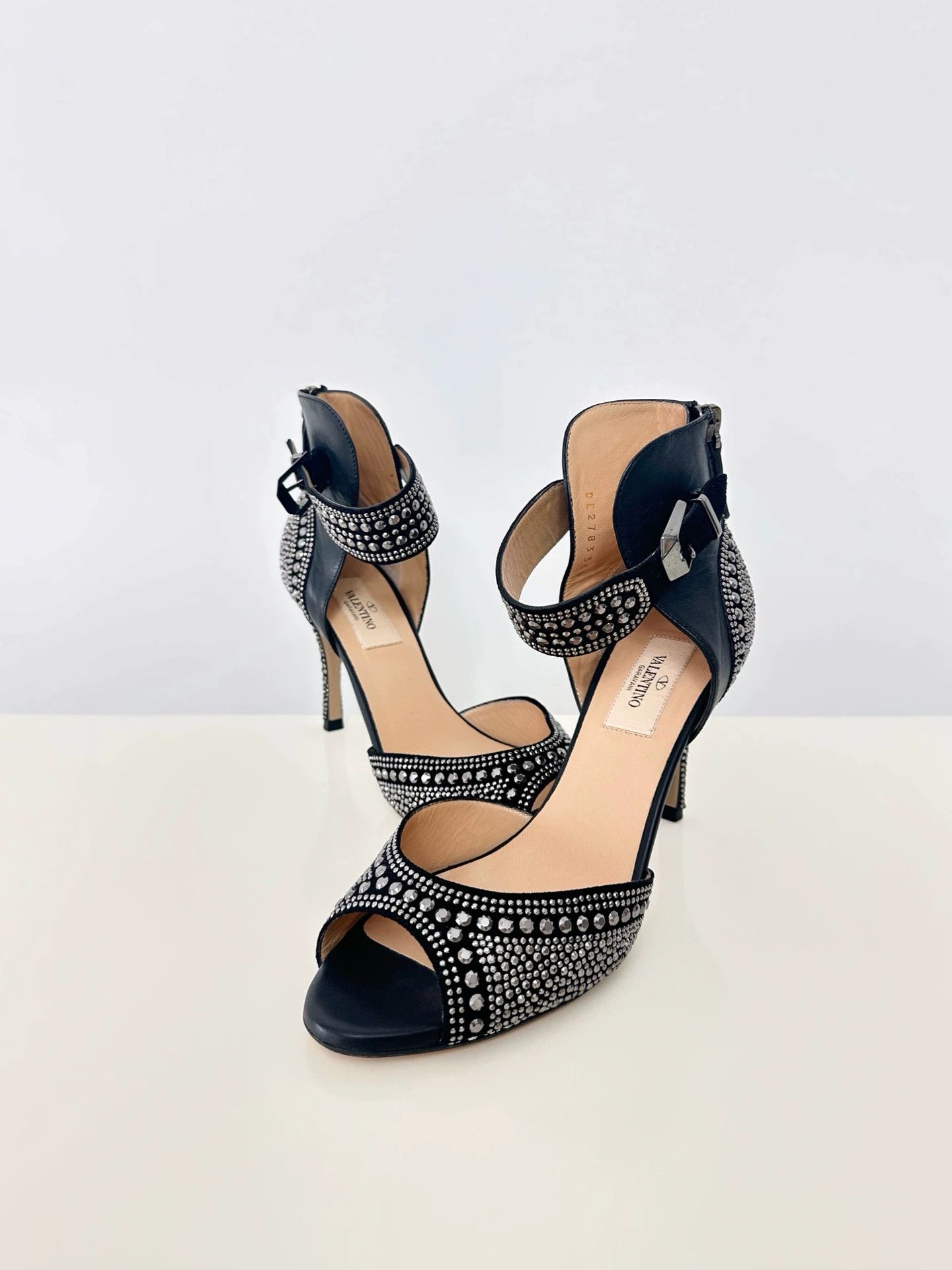 Valentino Valentino Women's Black Crystal Leather Heeled Sandals 36.5 Size US 5.5 / IT 35.5 - 7 Thumbnail