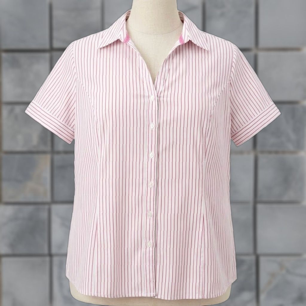Vintage VINTAGE Lane Bryant Button Up Shirt Plus 28 Pink White Silver Striped Short Sleeves Women 28 Pink White Silver Striped Short Sleeves Green? Size 4XL / US 24-26 - 1 Thumbnail