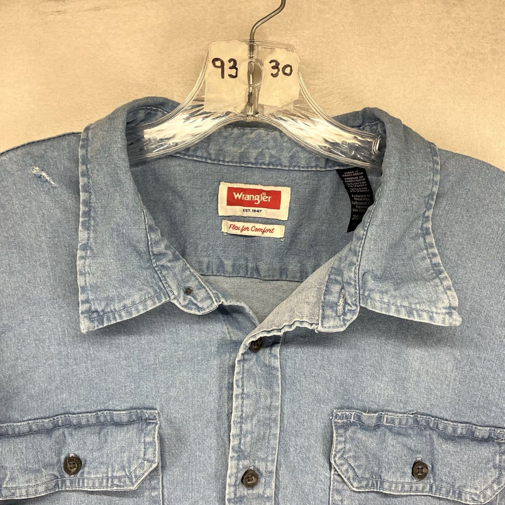 Wrangler Wrangler Denim Shirt 2XL Long Sleeve Pockets Blue Chambray Mens Casual Workwear Western Cowboy Outdoor Music Grunge Size US XXL / EU 58 / 5 - 5 Thumbnail