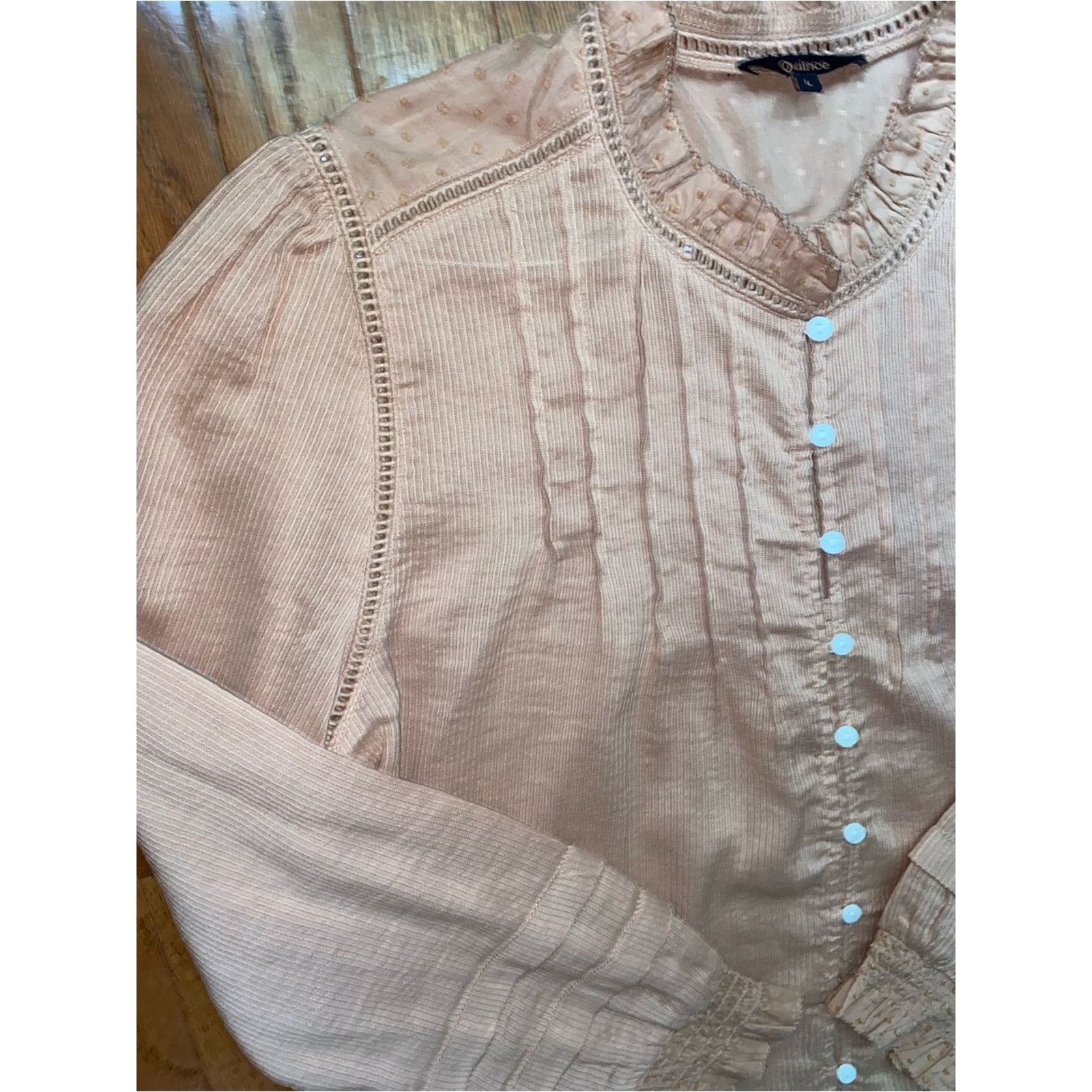 Quince Quince $158 Organic Textured Cotton Peasant Blouse Large EUC Size L / US 10 / IT 46 - 6 Thumbnail