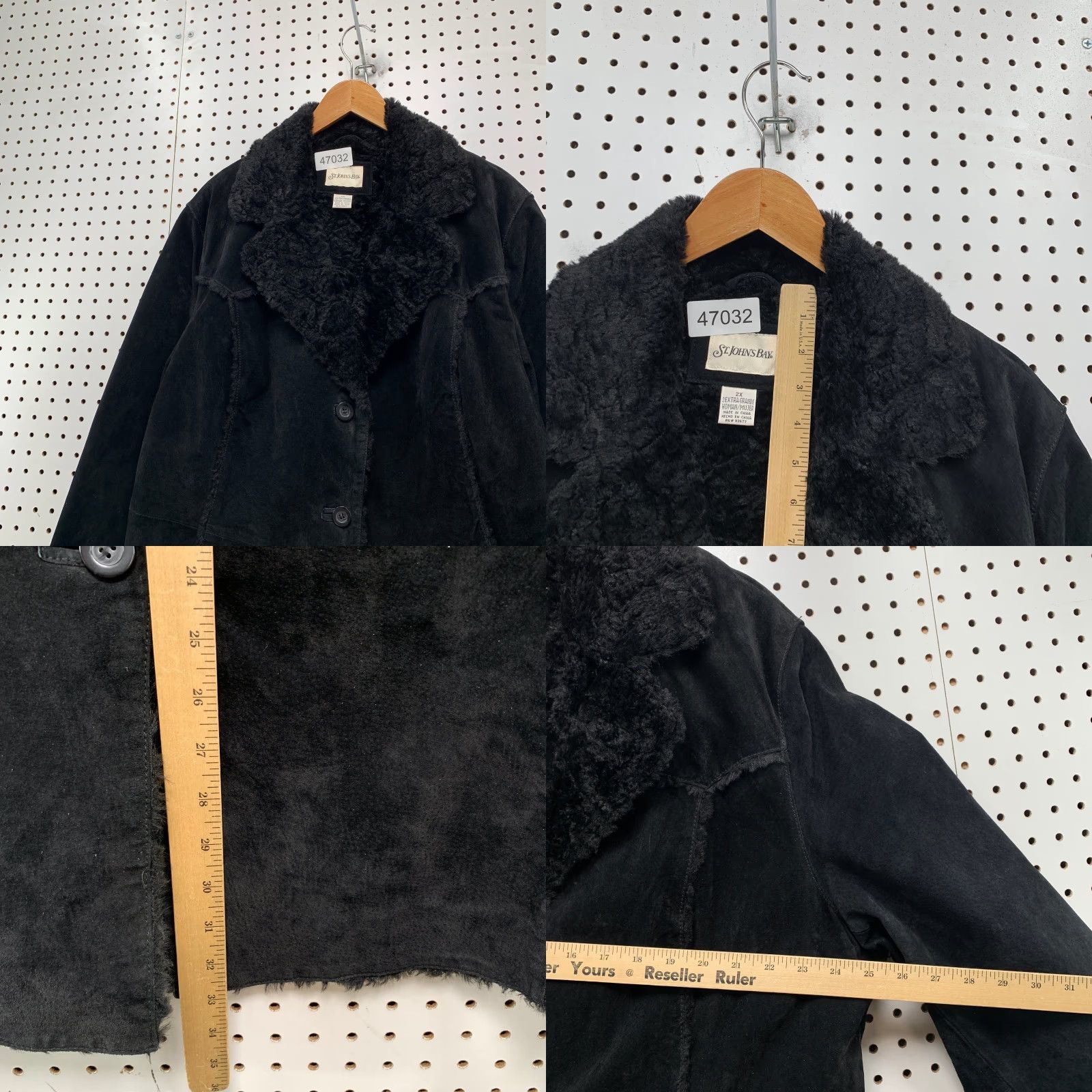 Vintage VINTAGE St. John's Bay Suede Shearling Coat Womens 2X Black Faux Fur Liner Overcoat Size XXL / US 16-18 / IT 52-54 - 8 Thumbnail