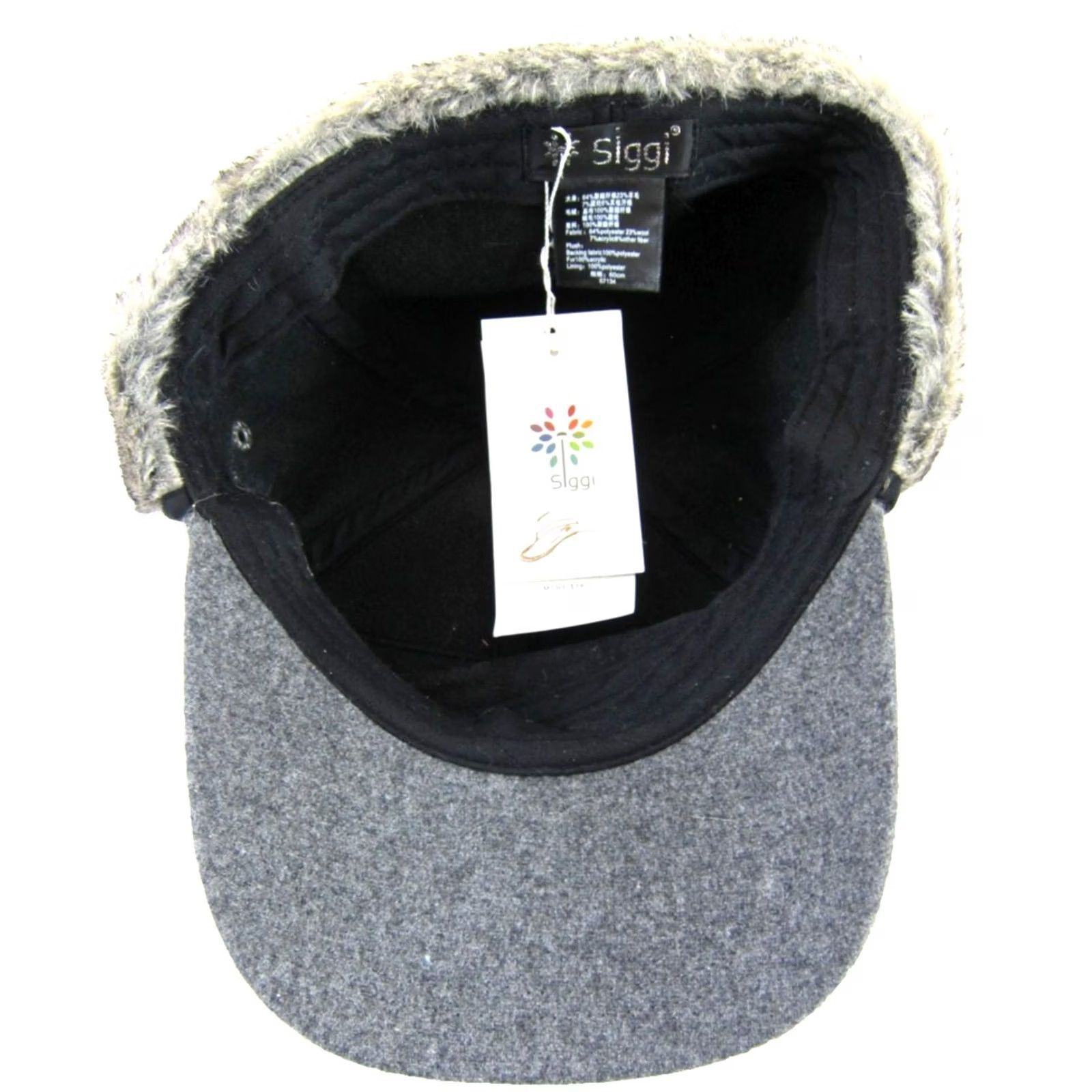 Vintage NWT Siggi Grey Wool Blend Faux Fur Ear Flap Brimmed Baseball Cap Hat Large Size ONE SIZE - 7 Thumbnail