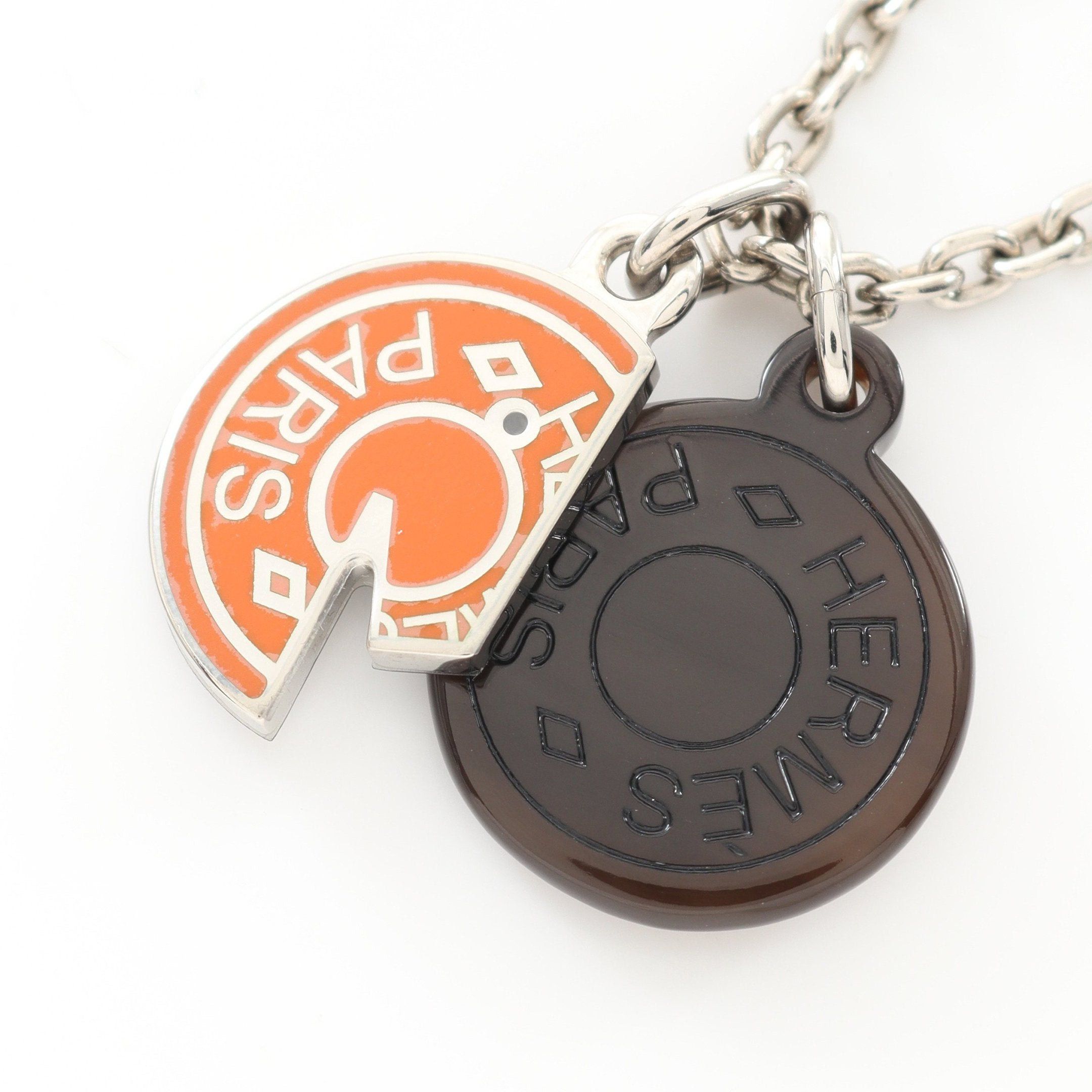 Hermes Necklace Buffalo Horn Silver Dark Brown Orange