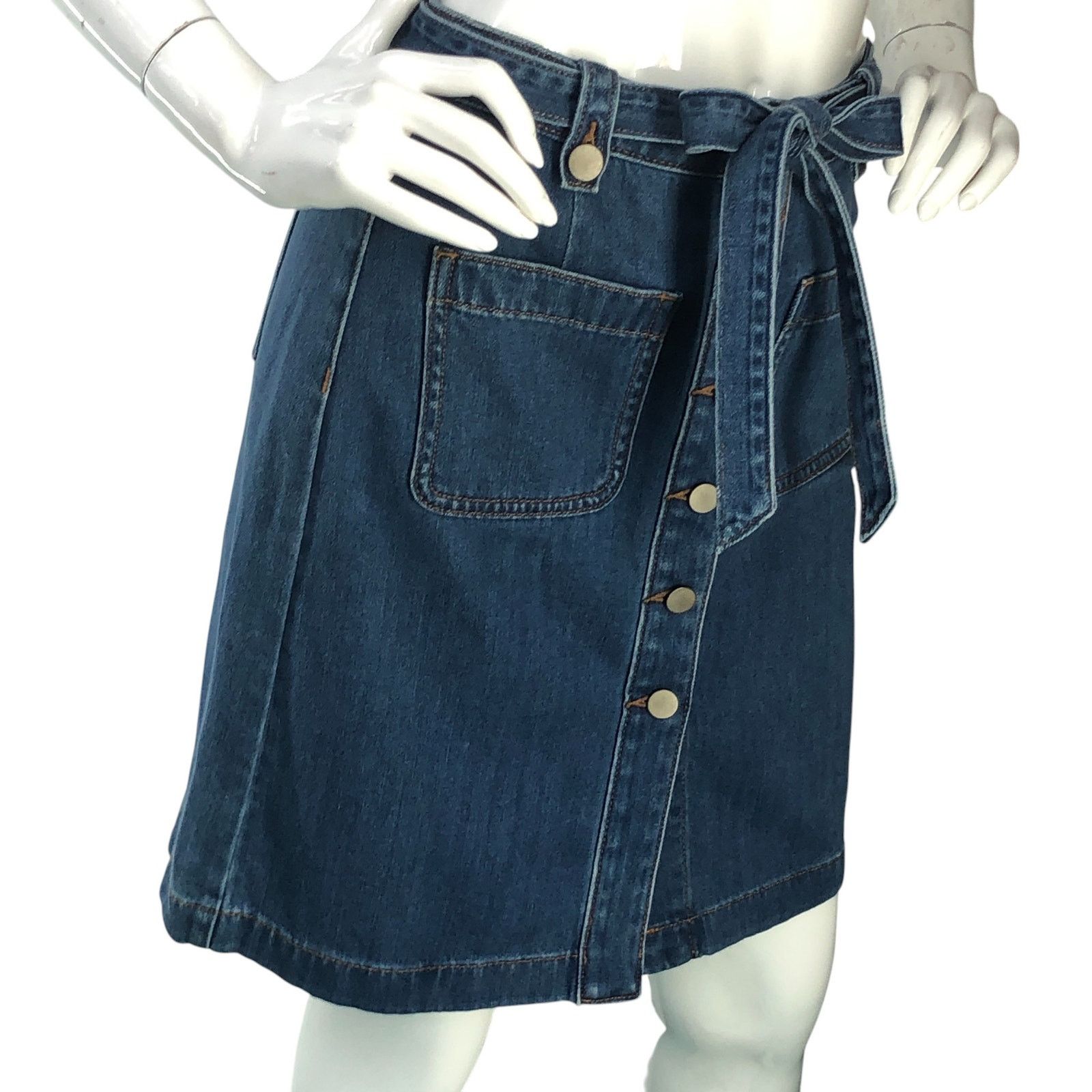 Loft Loft Petite Sz 2P Skirt Denim Jean Patch Pocket Button Front Size 28" / US 6 / IT 42 - 10 Thumbnail