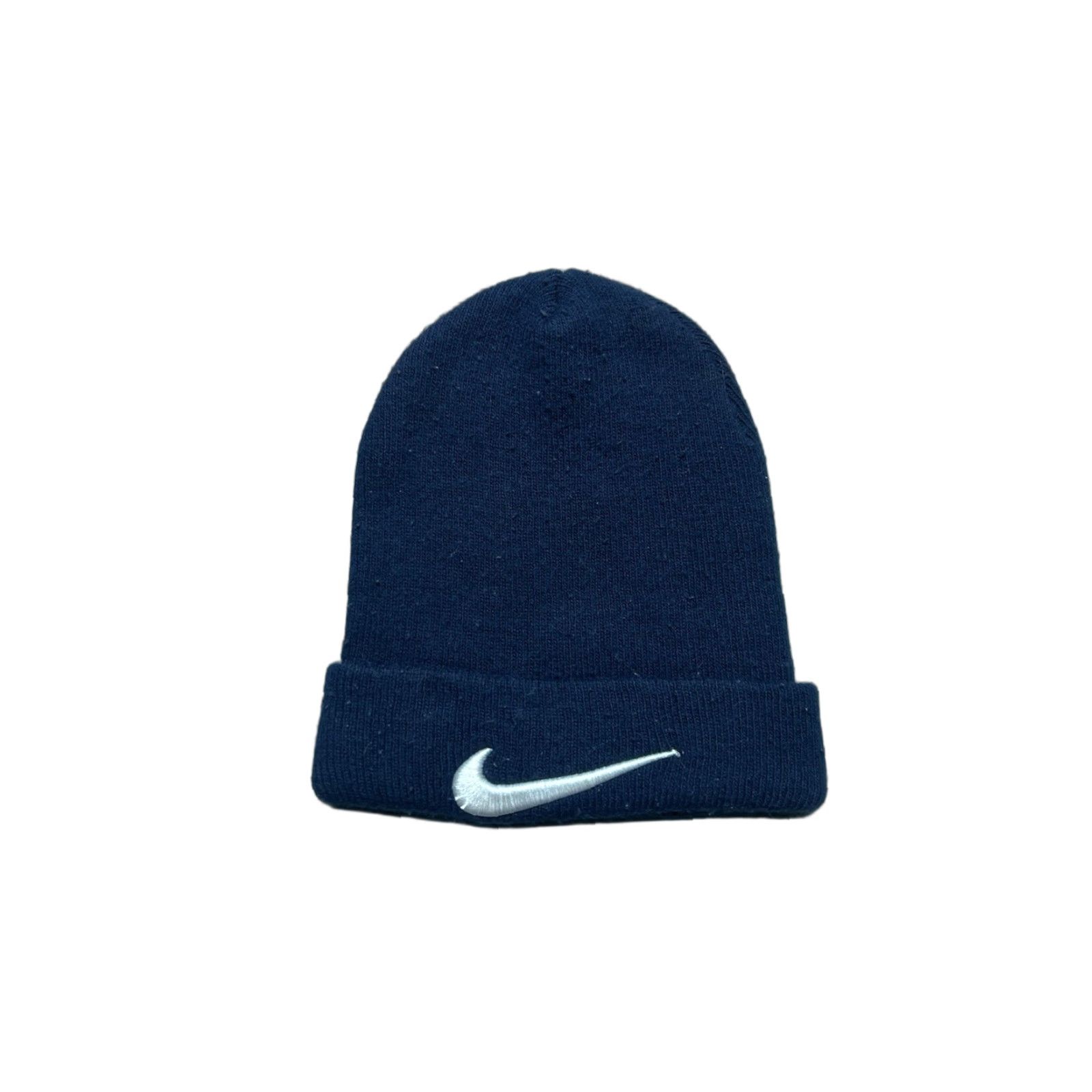 Nike VINTAGE Nike Beanie Knit Winter Hat Navy Blue Check Big Logo OSFA Mens One Size Blue Size ONE SIZE - 1 Thumbnail
